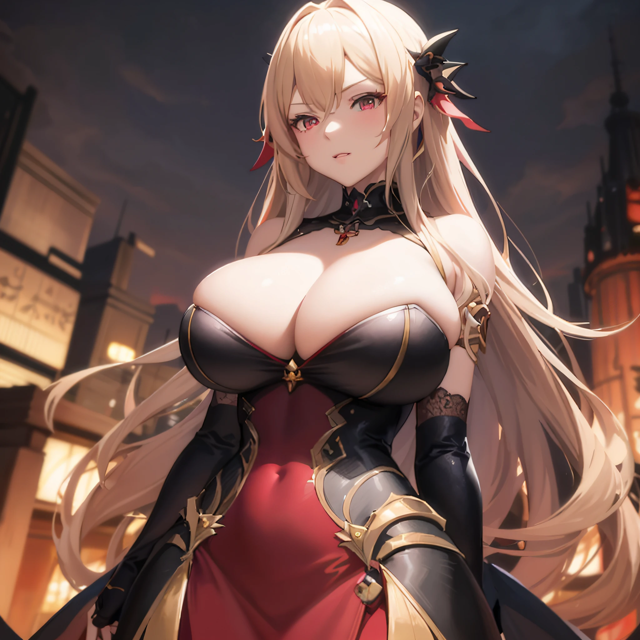 anime - style image of a woman in a red dress with long blonde hair, ayaka genshin impact, anime goddess, azur lane style, small curvy loli, seductive anime girl, from the azur lane videogame, ayaka game genshin impact, shadowverse style, characters from azur lane, trending on artstation pixiv