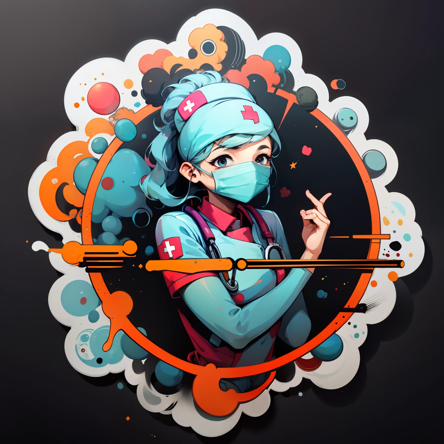 a sticker,1 nurse,simple backgound,