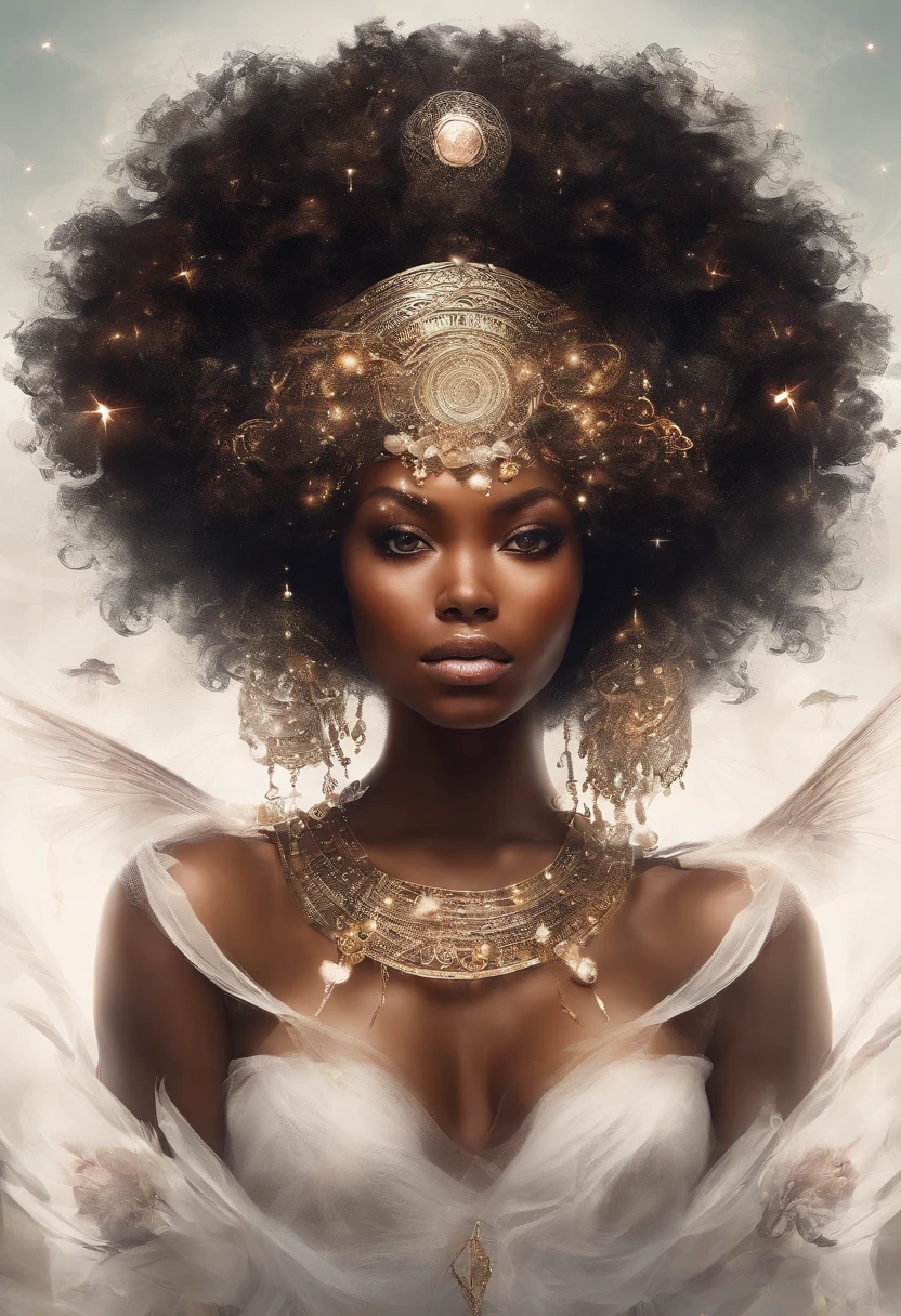 A black woman with super powers she is beautiful with dark brown hair and dark brown eyes she is the holder of the universe she has a Afro too