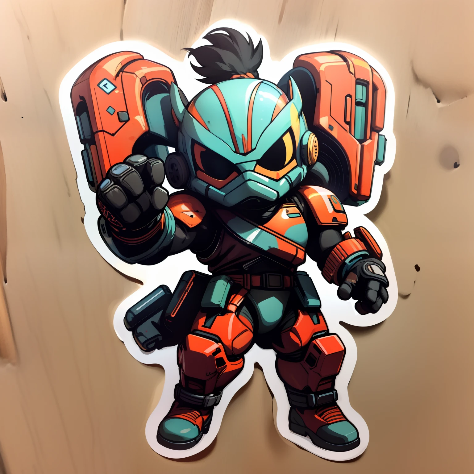 a sticker，1 fighter，simple backgound，