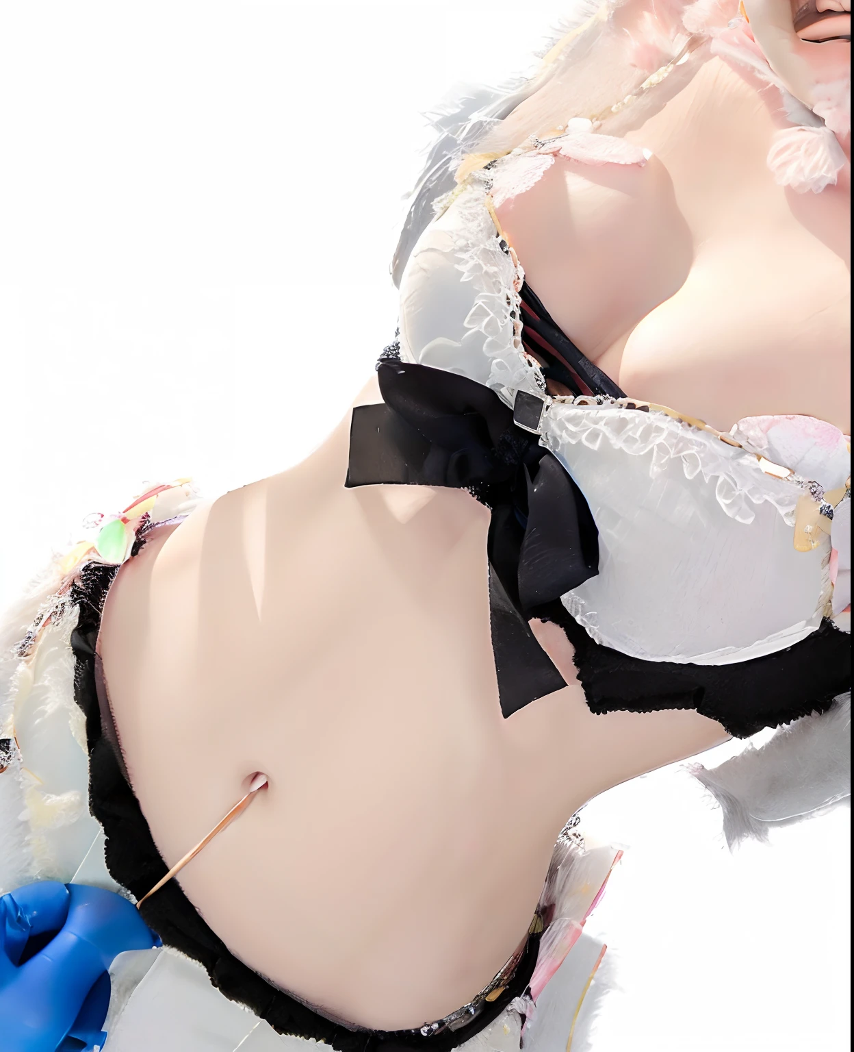 elysia, honkai impact,swimsuit, bikini,cute,sexy, belly, belly button, navel, tickling, navel tickling, navel cleaning, navel cleaning with q-tip, pink hair, laughing, visible mouth.