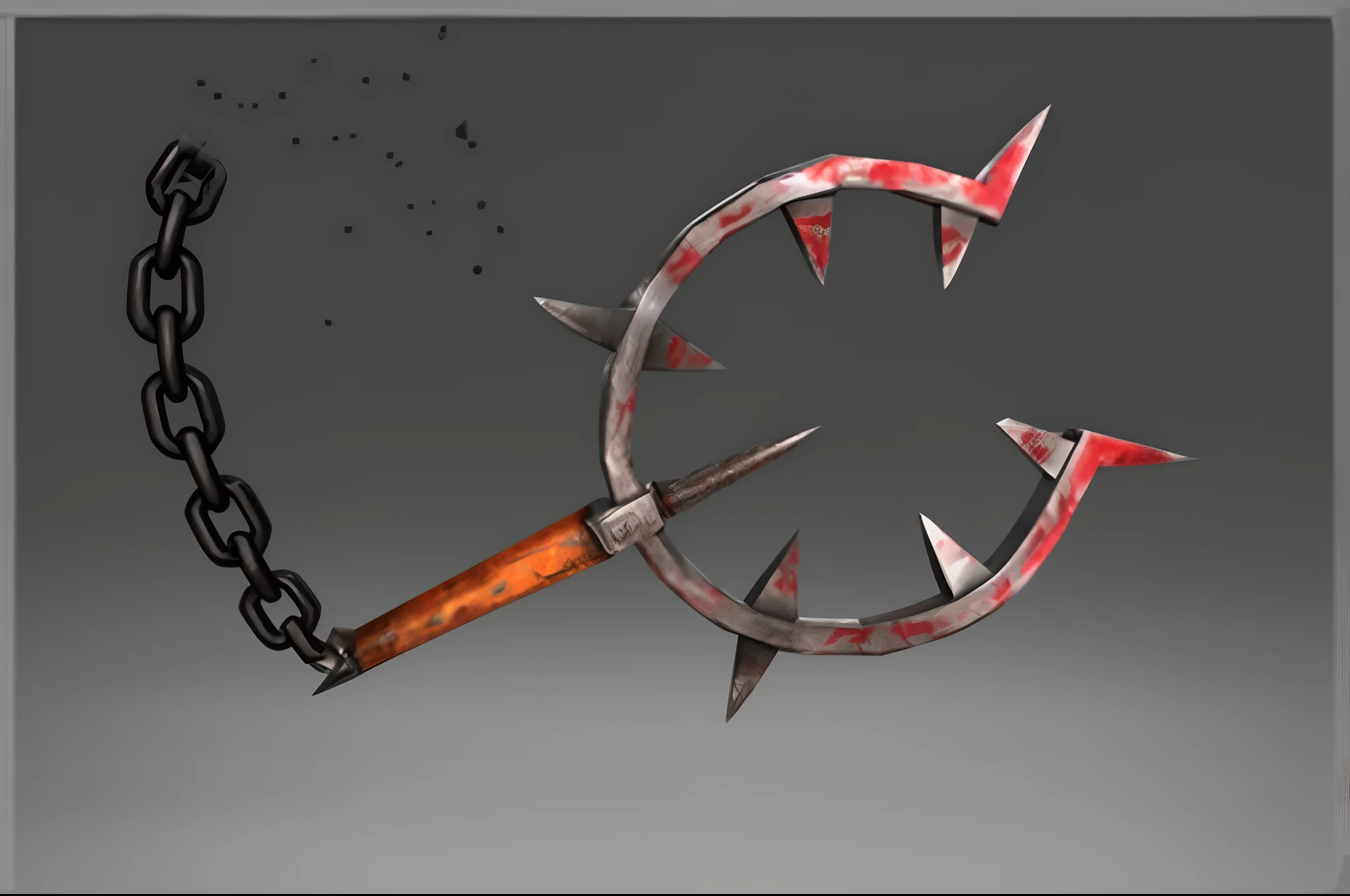 a close up of a metal chain with a large metal object, fantasy scythe, fantasy weapon, rpg game item, scythe design, sickle, rpg item, anomander rake, rpg item render, polearm glaive, weapon design, war blade weapon, battleaxe, low - poly 3 d model, weapon concept art, brandishing chainsword