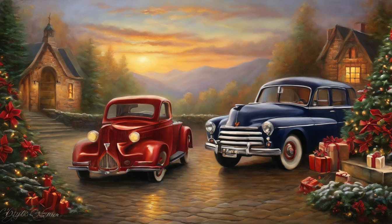 Art Oil Painting, estilo vintage, Christmas Design.