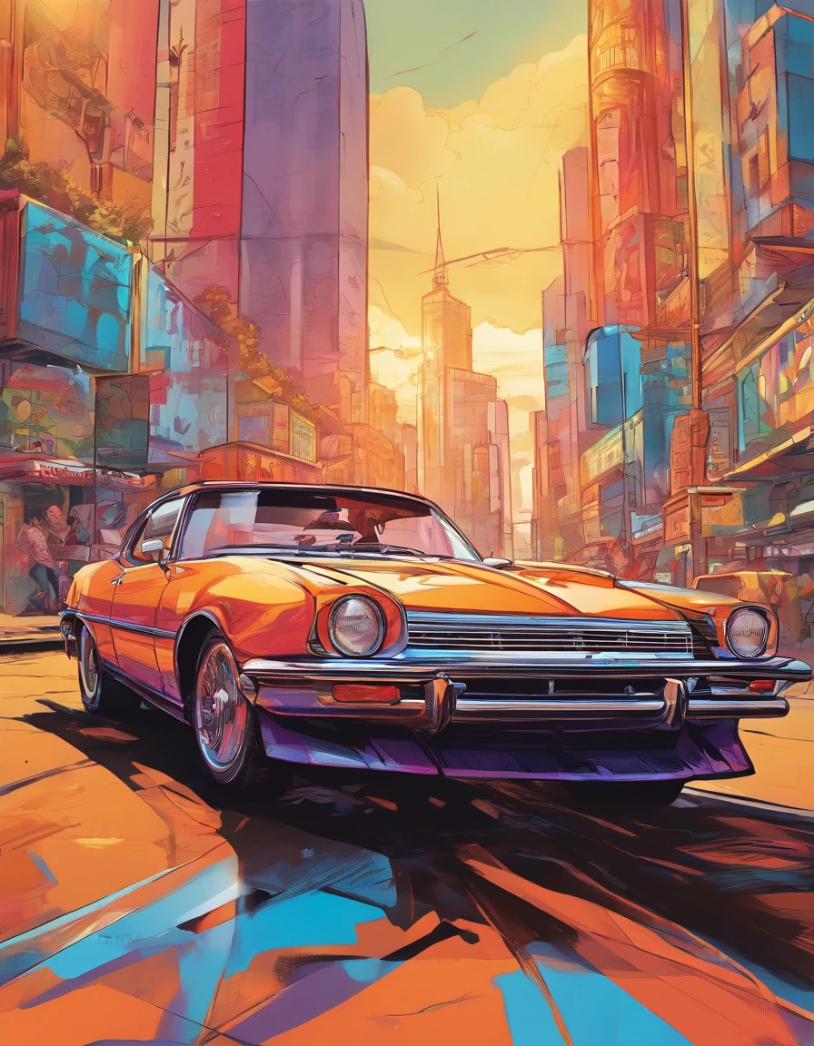 (best quality,4k,8k,highres,masterpiece:1.2), ultra-detailed, (realistic,photorealistic, photo-realistic:1.37), colorful, vibrant colors, beautiful girl, modern car, stylish scenery, high fashion, urban, summer, sunglasses, long, flowing hair, elegant dress, confident pose, sunset, city lights, neon signs, glossy finish, polished surface, shiny car paint, reflection, dynamic movement, striking contrast, atmospheric lighting, soft shadows, subtle texture