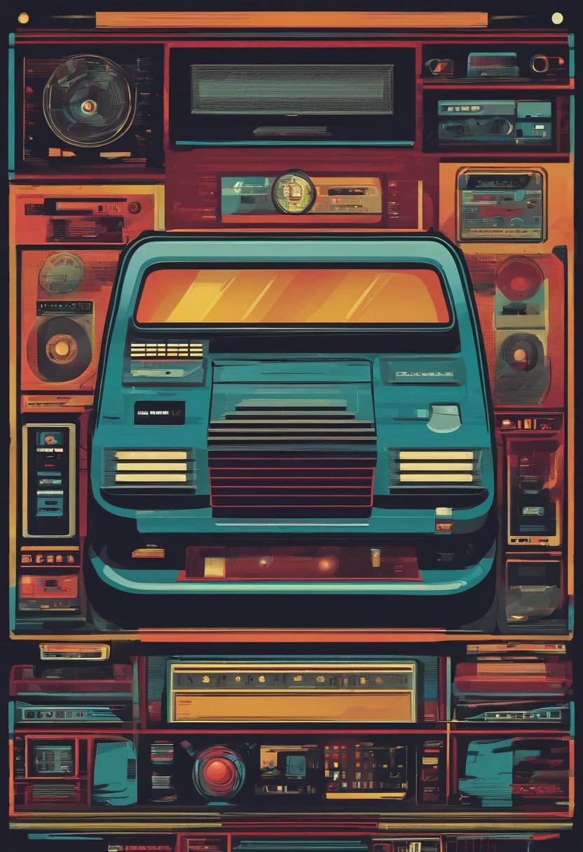 Create a vector print for t-shirts where you have tech references from the 80s