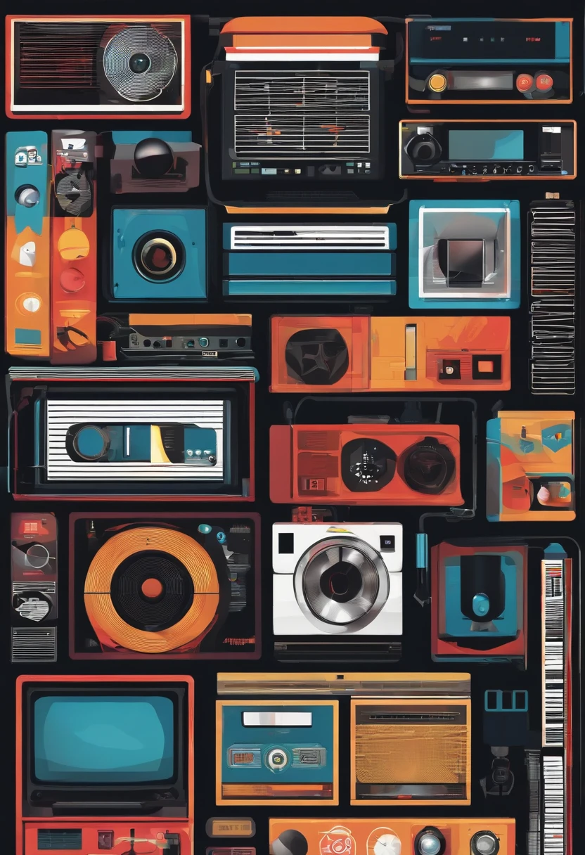 Create a vector print for t-shirts where you have tech references from the 80s