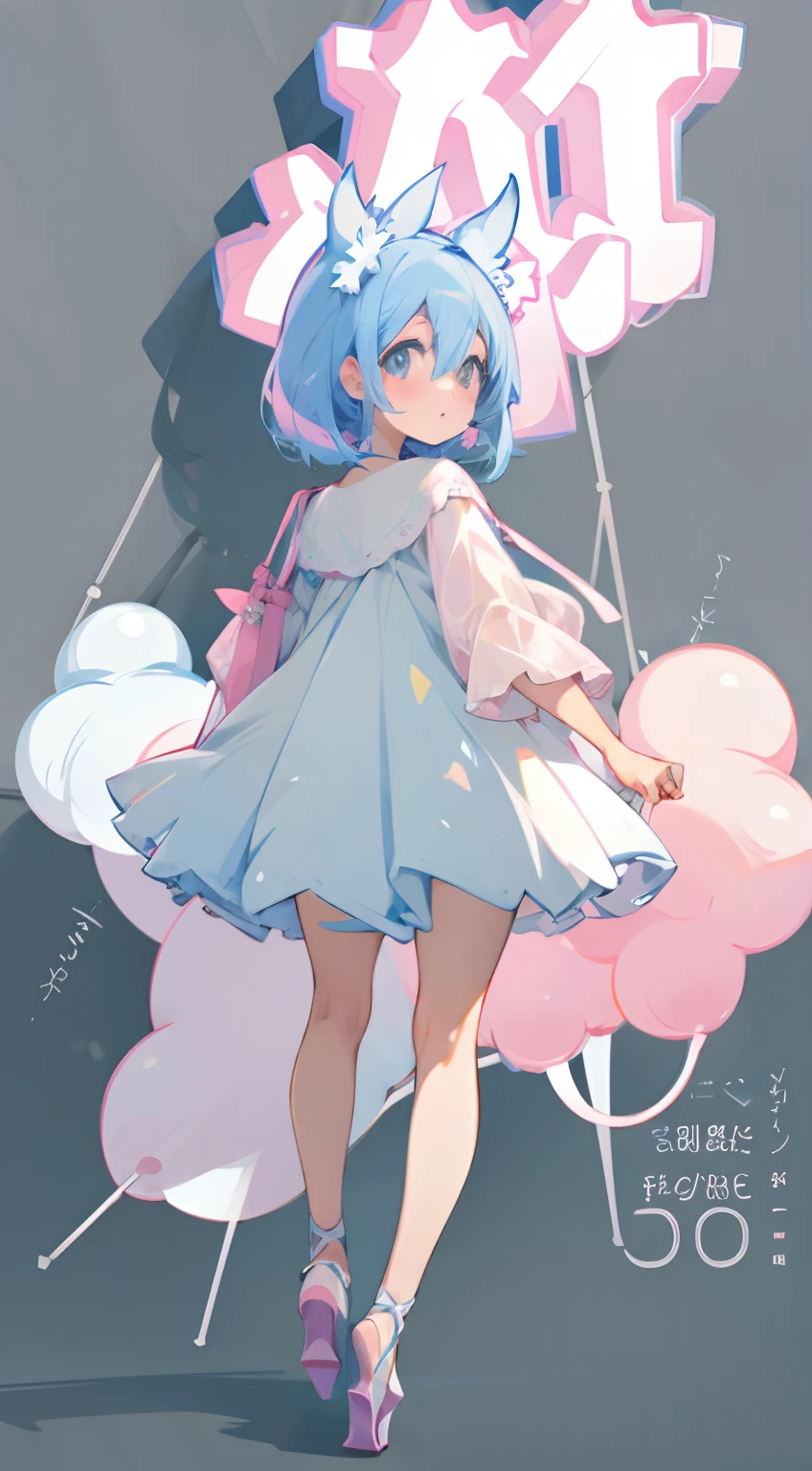 Anime girl, light pastel outfits, fashion design