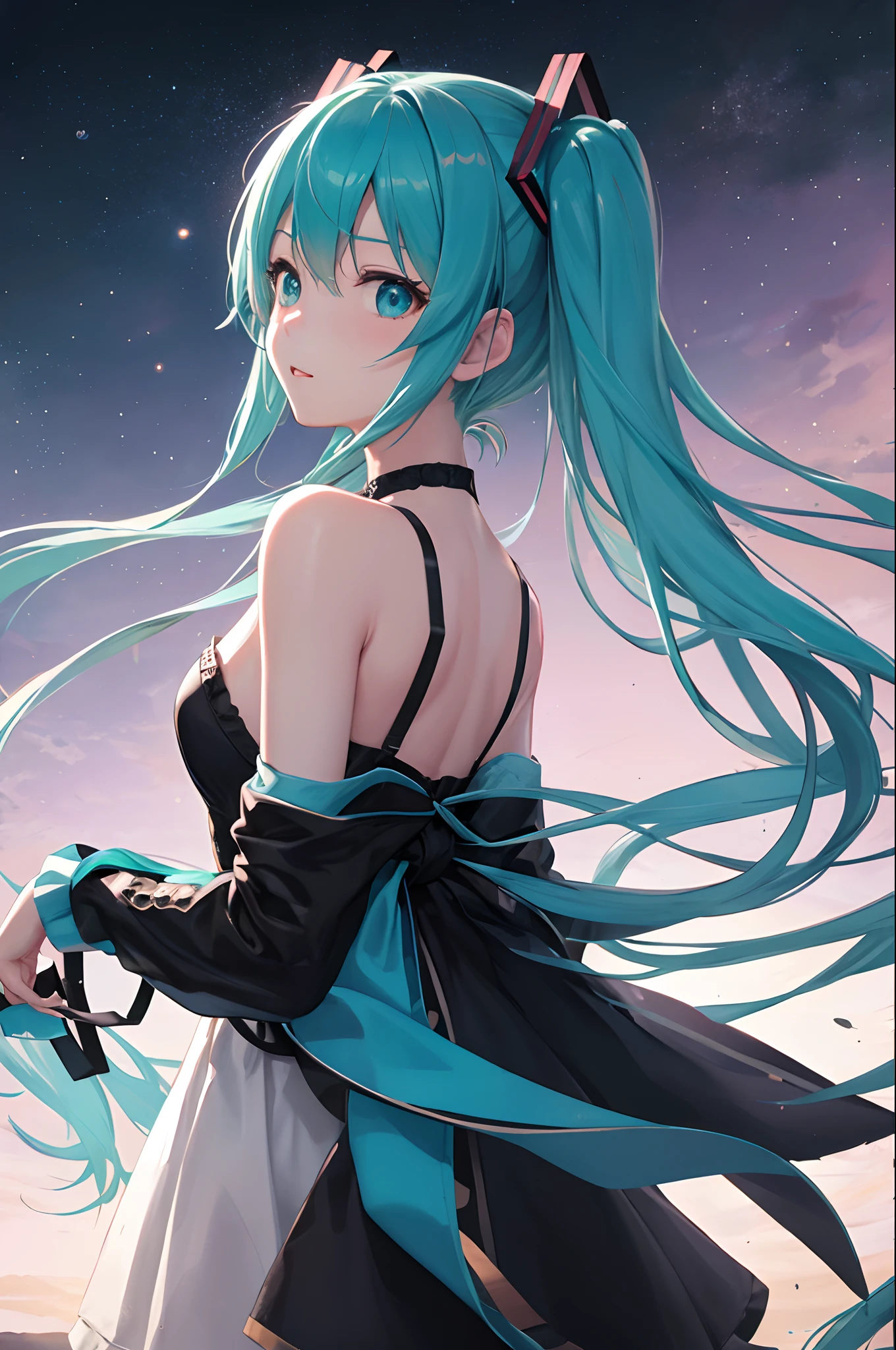miku hatsune、outfits、Black tone、Volumetric lighting, Backlight, Night, singer, on a stage、、(hightquality)、volume illumination、
、volume illumination、
back lighting、natta、
back lighting、natta、doa
、(masterpiece:1.2、hightquality)、(pixiv:1.4)、volume illumination、
back lighting、natta、