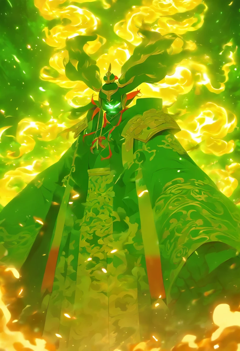 (((Jade Emperor))) best quality, very high resolution, 4K detailed CG, masterpiece, green armor, storm, Shui mo Hua, Chinese tribes, Chinese city, forest, aesthetics, beautiful image, centered on screen, Whole body