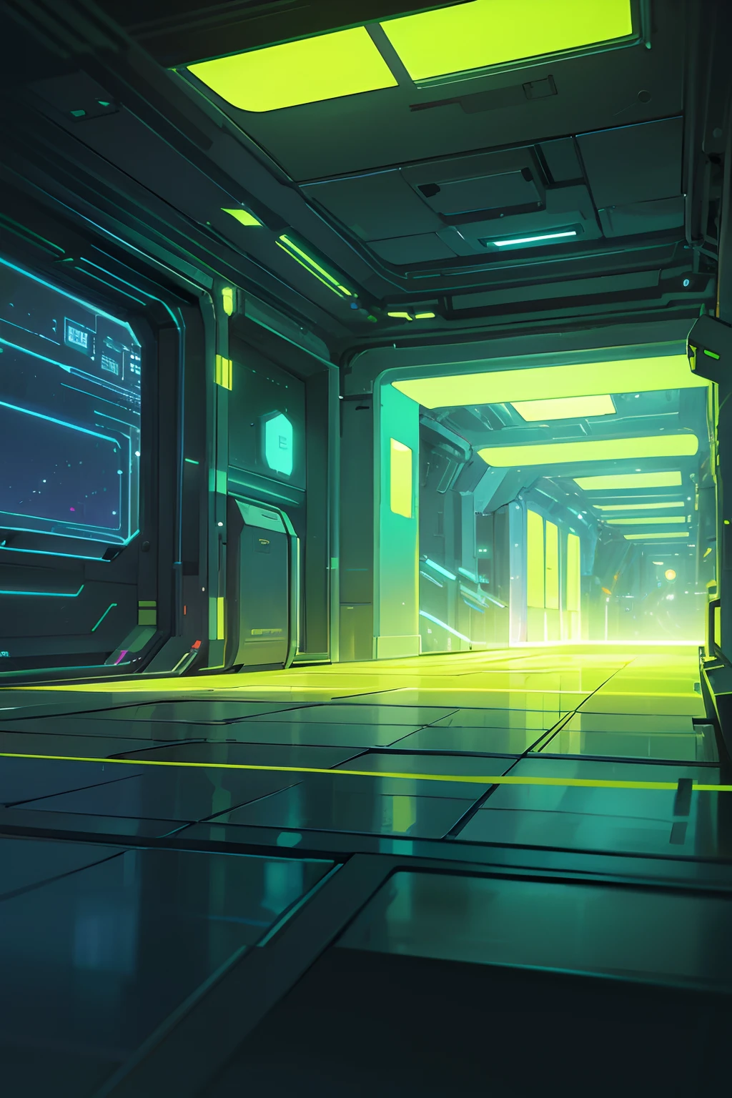 scifi style,electrons,neonlight,Space-time tunnel,fluorescent green,square shapes,Through,cyber punk perssonage,a sense of mystery