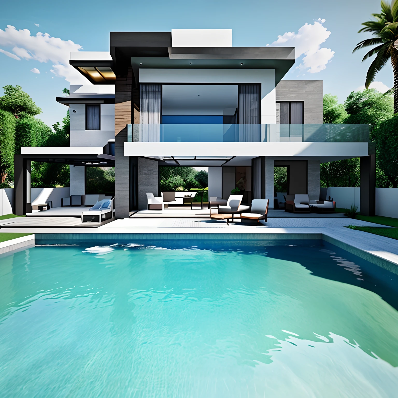 Modern villa with pool of different models with different materials hyper realistic super detailed Dynamic shot master piece scene