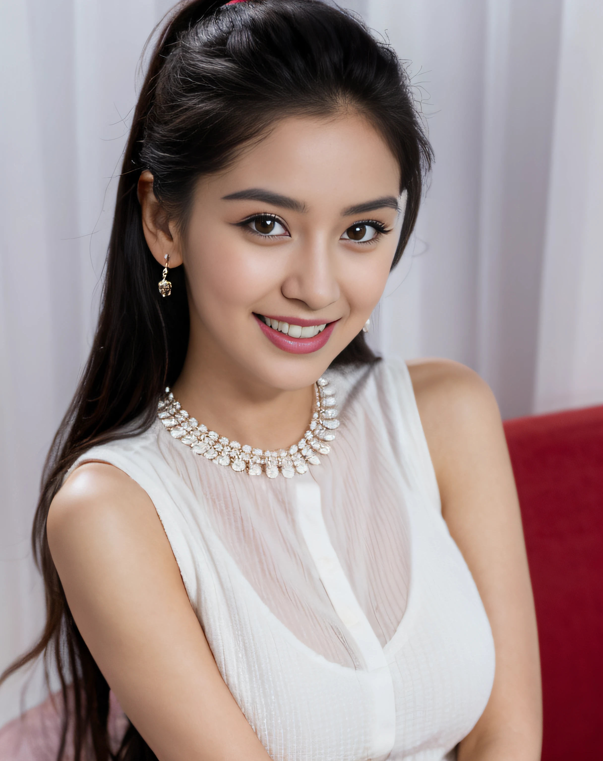 there is a woman with big boobs, long black hair posing for a picture, young and cute girl, 18 years old, attractive girl, cute beautiful, very beautiful girl, 2 2 years old, 21 years old, with cute - fine - face, girl cute-fine-face, indian, girl next door innocent look, cute seductive smile, portait photo profile picture