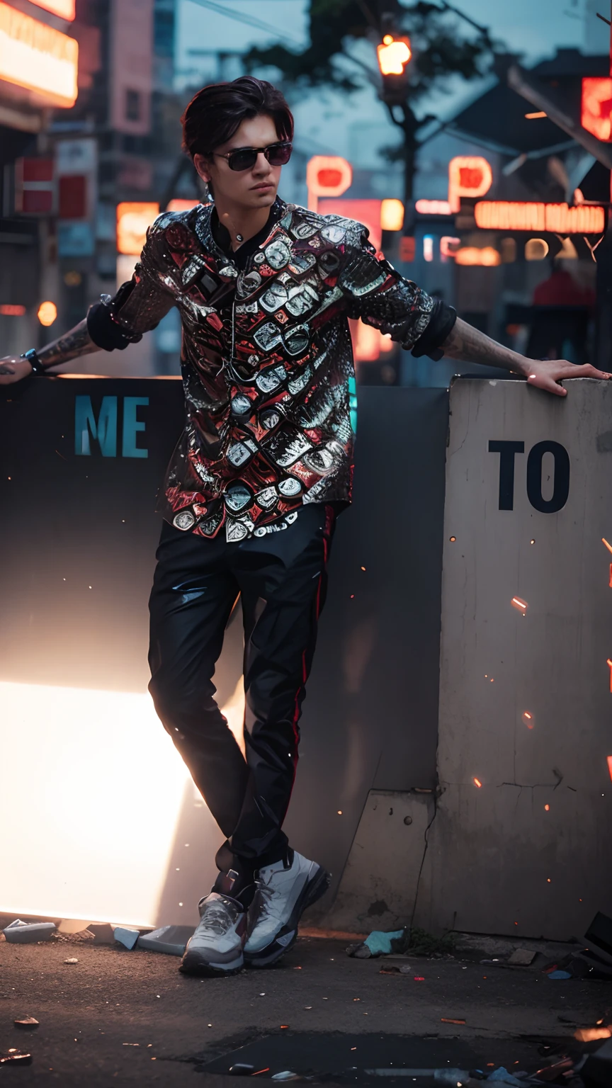Change background cyberpunk handsome boy, realistic, face, 8k, ultra realistic,