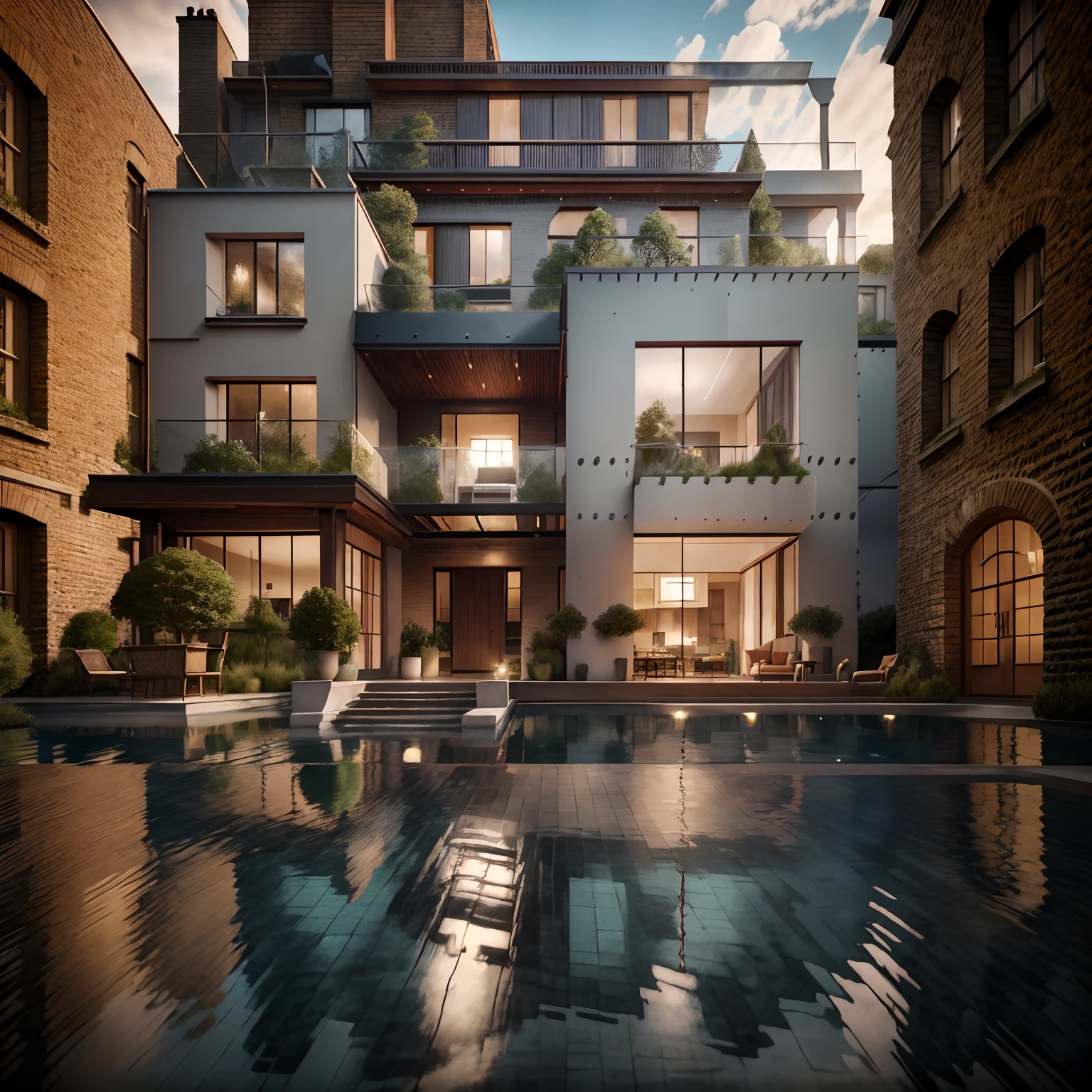 Morden house, Maison de fantaisie, maison de verre avec un toit en pente, moderne, dynamique (Photo brute, real, Best quality, Masterpiece:1.2), (hyper realistic, photo-realistic:1.2), High quality, perfect lighting,