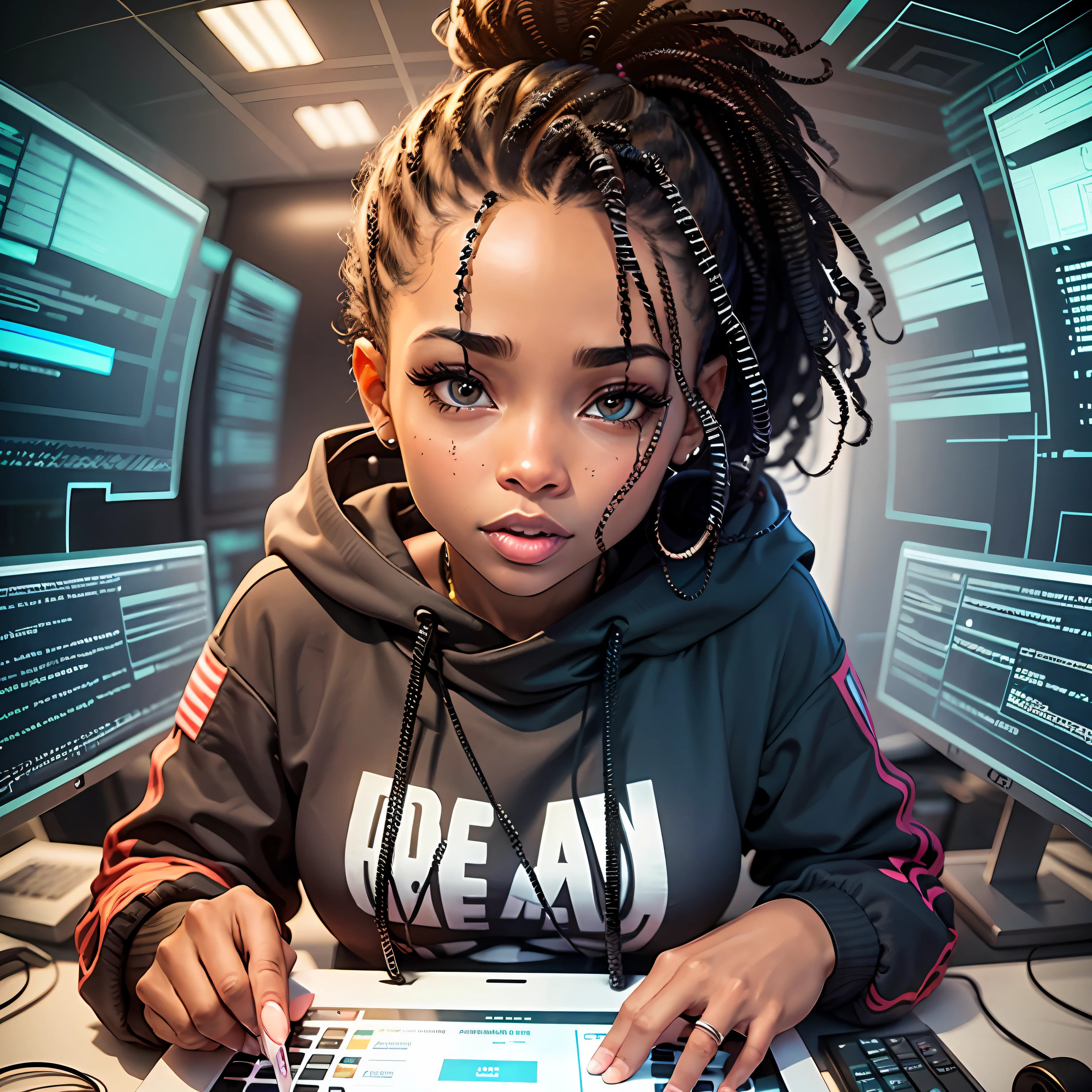A black woman hacker talking about cybersecurity