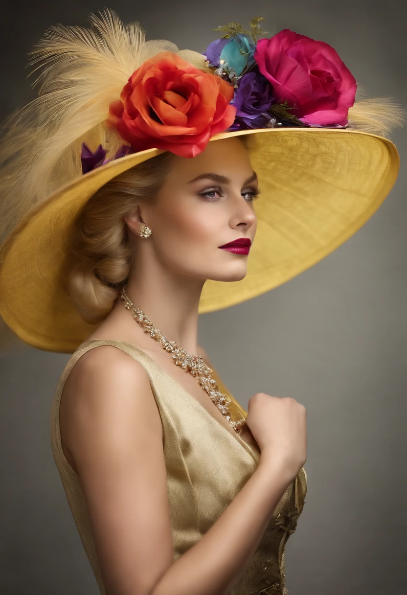 A young blonde Englishwoman dressed for Royal Ascot