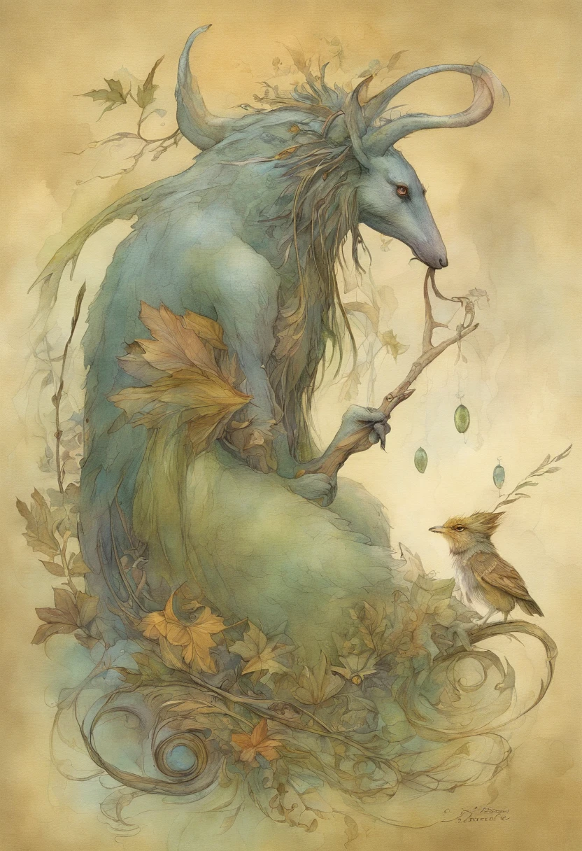 a drawing of a creature with a long nose and tail, Style Brian Froud, Brian Froud Juan Gimenez, inspired by Brian Froud, Style de Jean Baptiste Monge, monge jean-baptiste monge, jean - baptiste monge, jean baptiste monge, inspired by Brian and Wendy Froud, par Brian et Wendy Froud