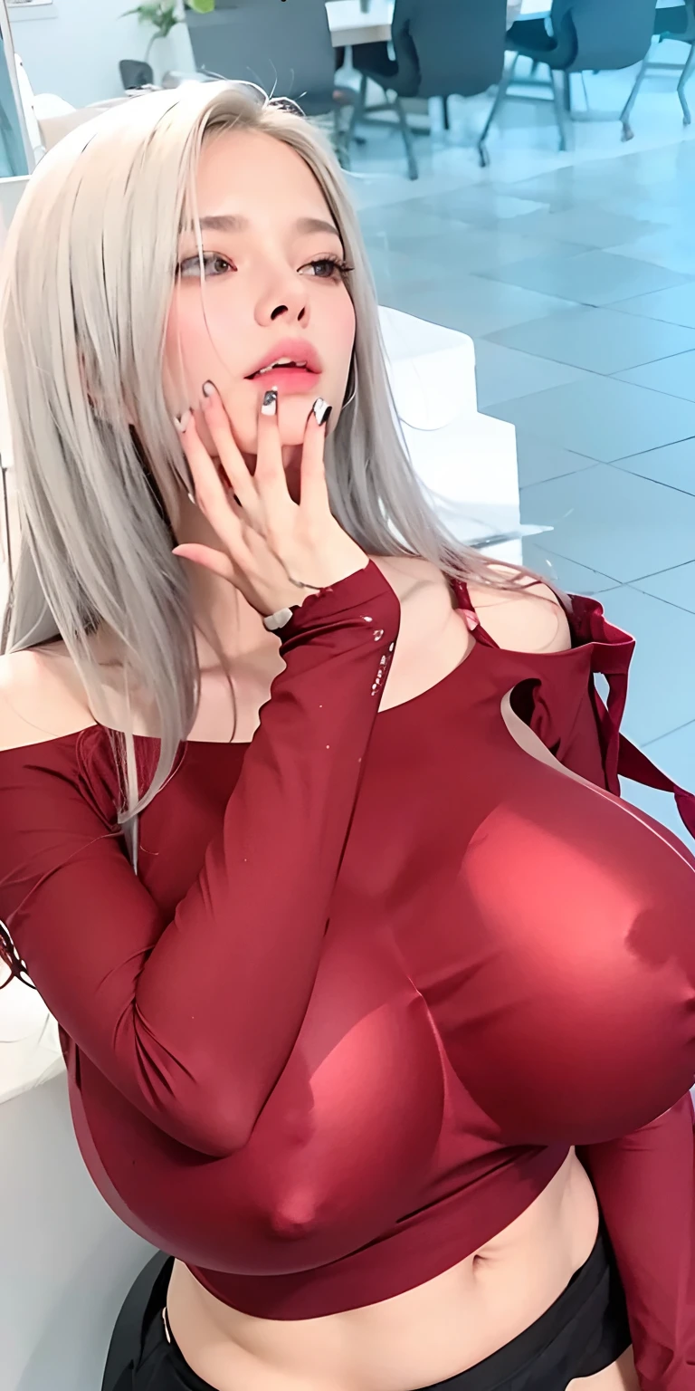 1girl,huge breast,gray hair,red clothes, black skirt, ultra detailed, masterpiece