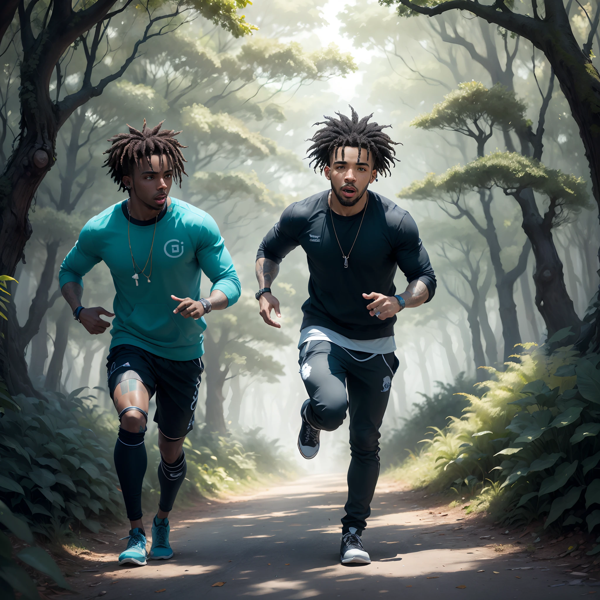 drake getting chased by playboi carti in a forest