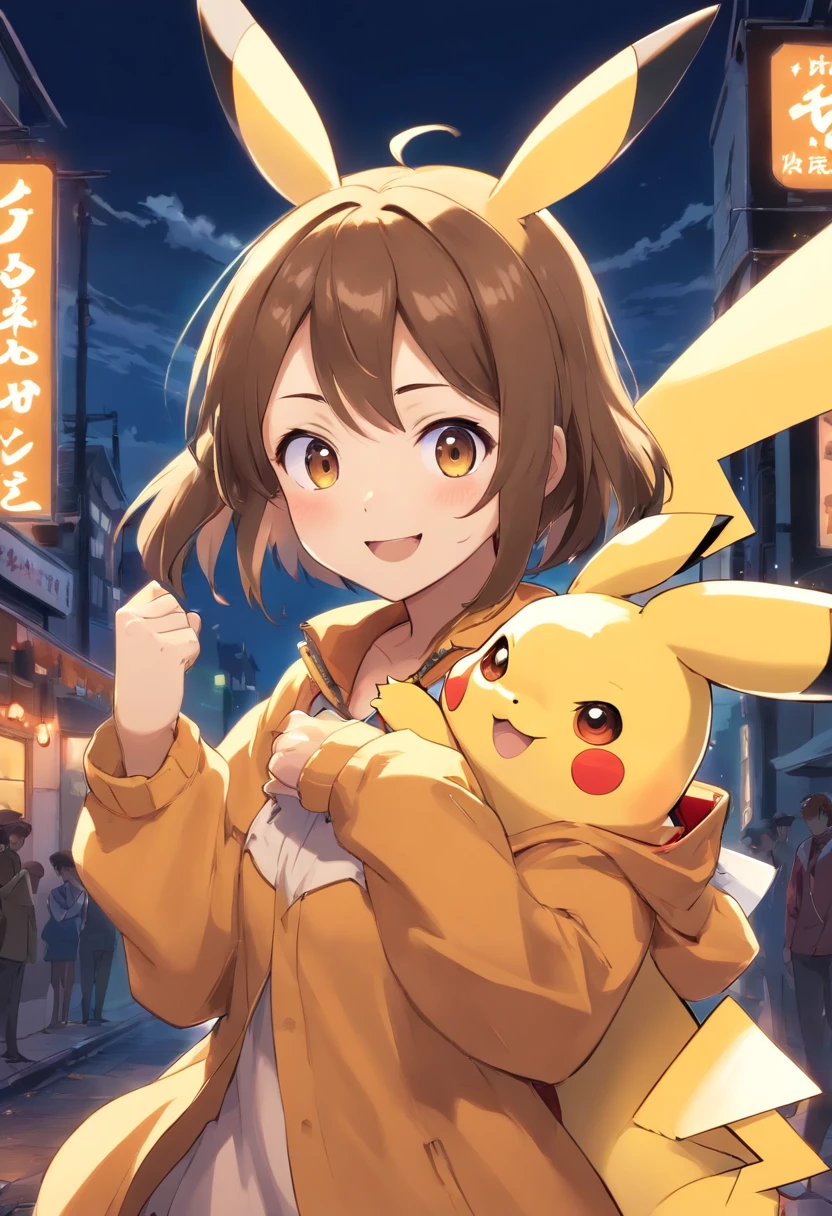 A Pikachu wearing a cute Halloween costume, happy face