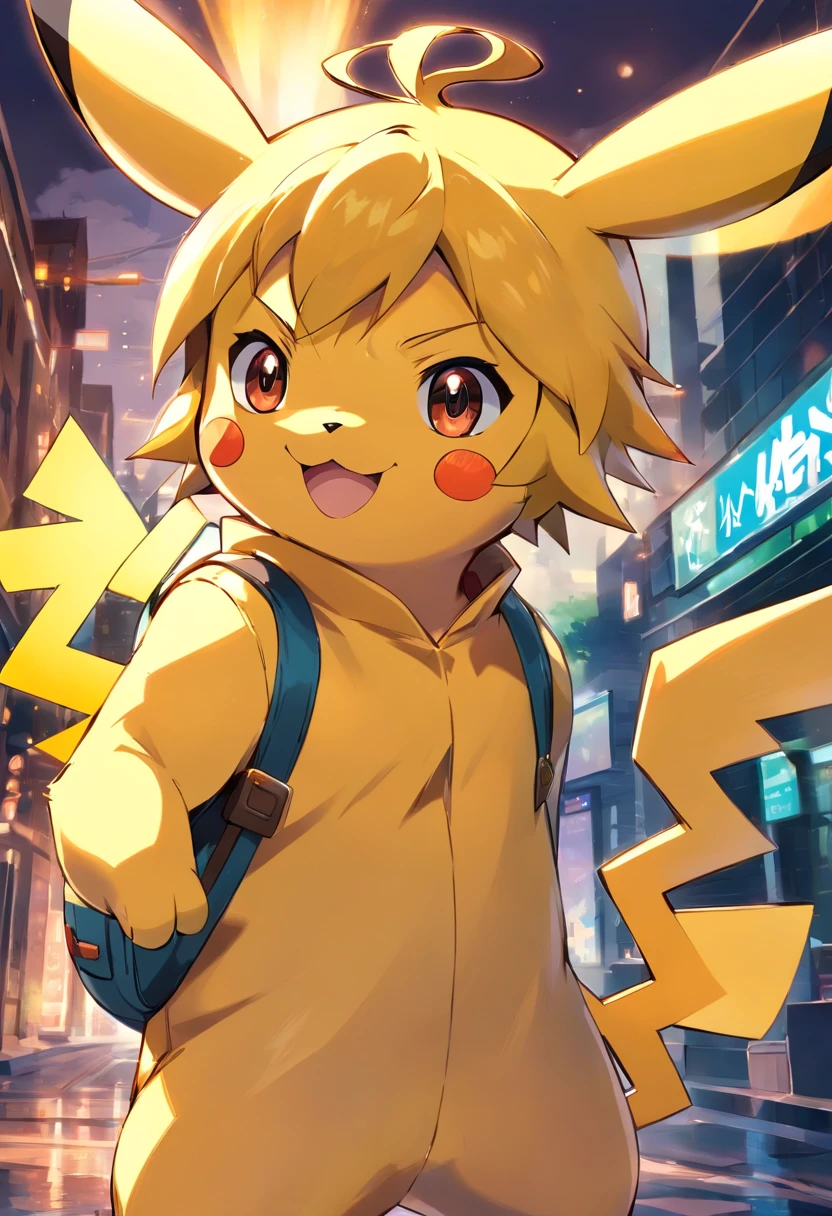Pokémon: Pikachu, Pikachu is wearing a Halloween costume, Pikachu has a happy face expression