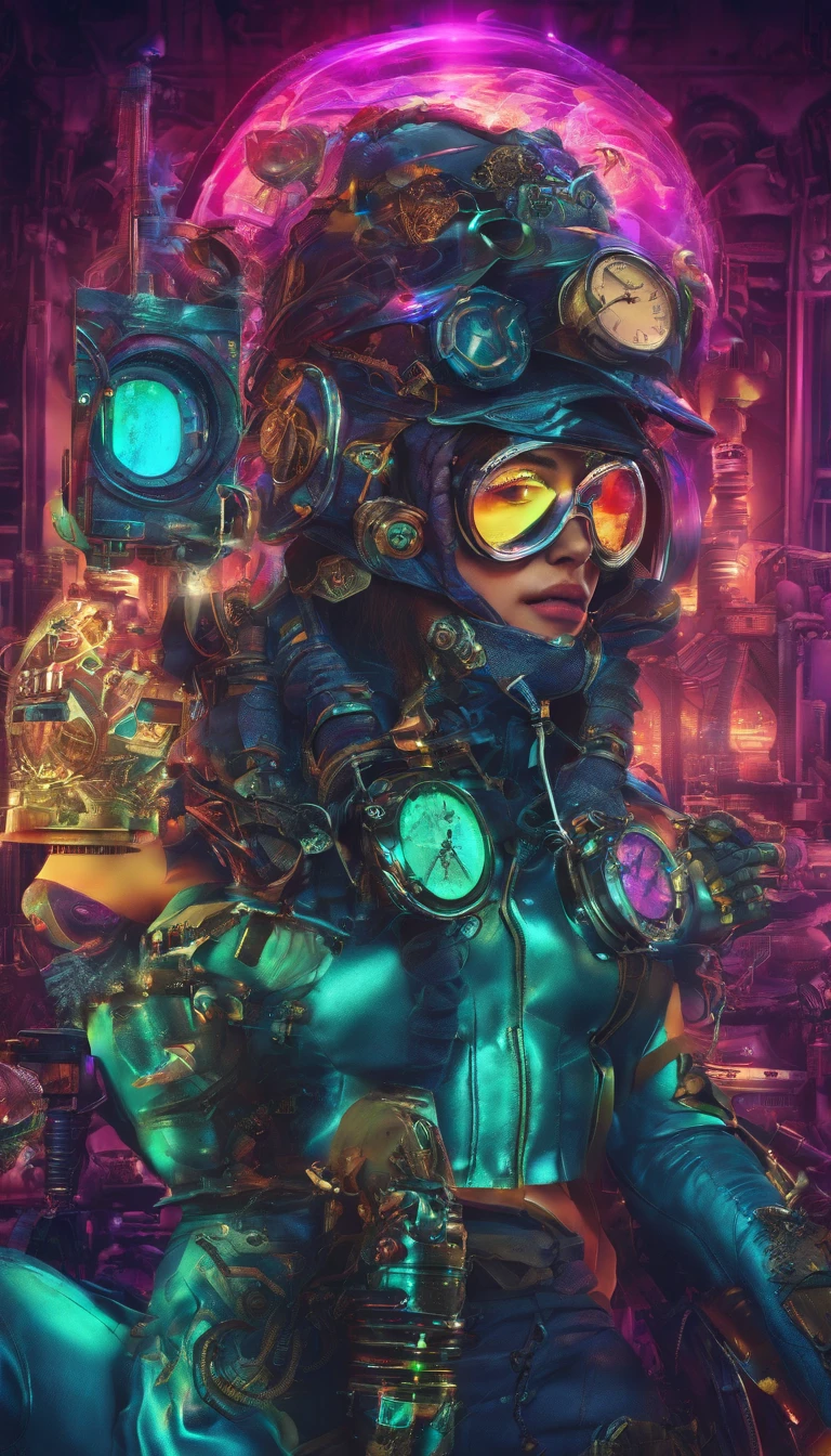"steampunk assassin, mechanical gear, badass goggles, clockwork prosthetic arm, Victorian clothing, rusty machinery, smoky atmosphere, dimly lit alley, steely determination, advanced weaponry, hazy mysterious background, intricate gears, copper and bronze accents, high contrast lighting, dystopian cityscape, vintage steam-powered vehicles, gritty and industrial, intricate tattoos, a trail of steam, flying mechanical birds, steam whistle sound, badass attitude (best quality, highres, realistic), dramatic lighting, cinematic composition, mesmerizing colors, dynamic action pose"