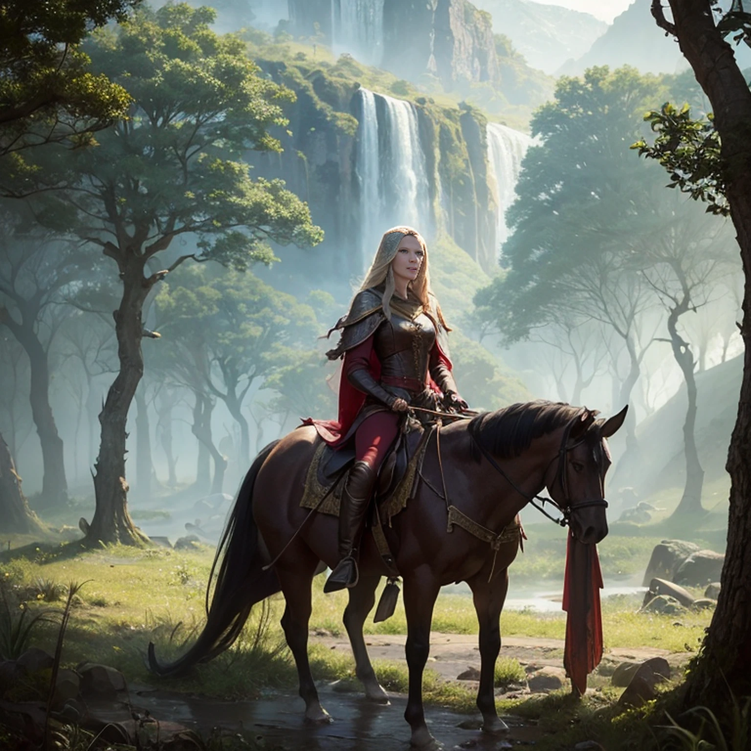 Rainha vestindo um traje vermelho dourado, ((Cate Blanchett), (Galadriel)), estilo modelshoot, Parece Keira Knightley, (extremamente detalhado CG unidade 8k papel de parede), foto corporal completa da obra de arte mais bonita do mundo, Bruxa medieval inglesa, Vale Verde, pearl skin,coroa de ouro, ouros, Plano de fundo detalhado com arquitetura medieval, professional majestic oil painting by Ed Blinkey, Atey Ghailan, ghibli studio, Directed by: Jeremy Mann, Greg Manxadinho, Antonio Moro, trending on ArtStation, trending in cgsociety, intrincado, High detail, foco nítido, Dramatic, Arte de pintura fotorrealista de Midjourney e Greg Rutkowski