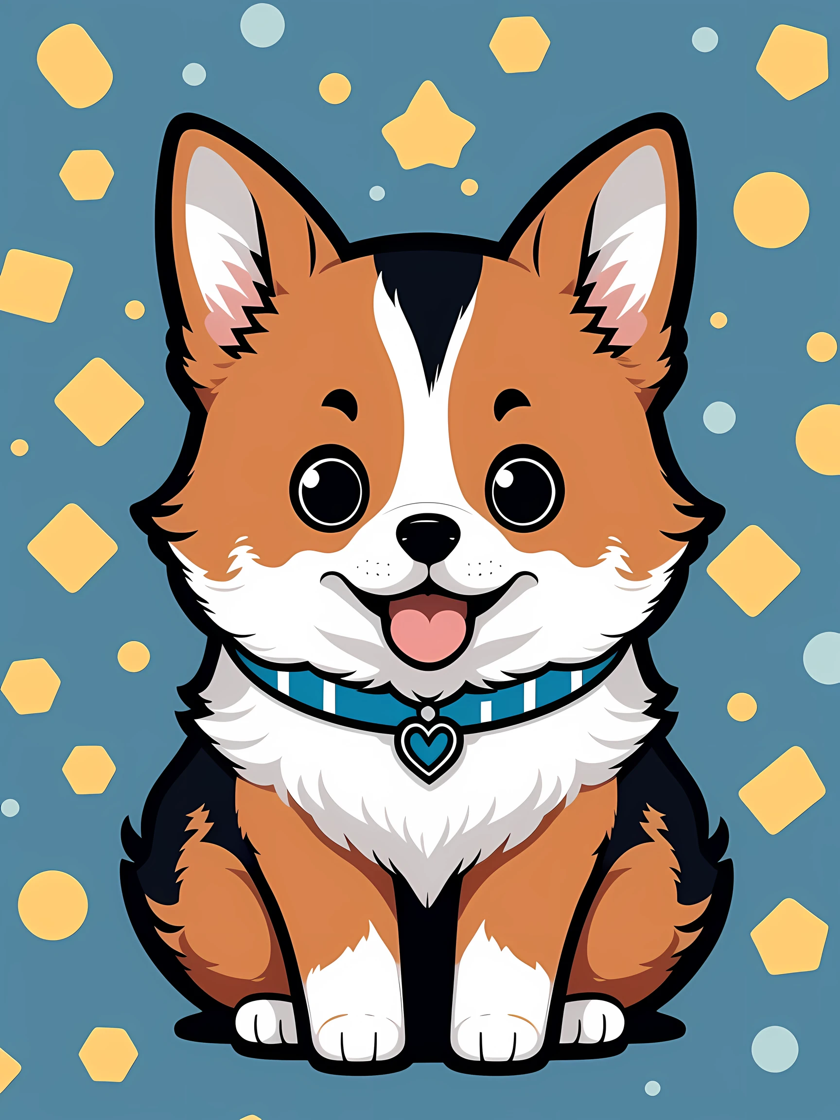 Sticker style, Anime style, tchibi, 1 Corgi, Cute corgi avatar, Geometric pattern background