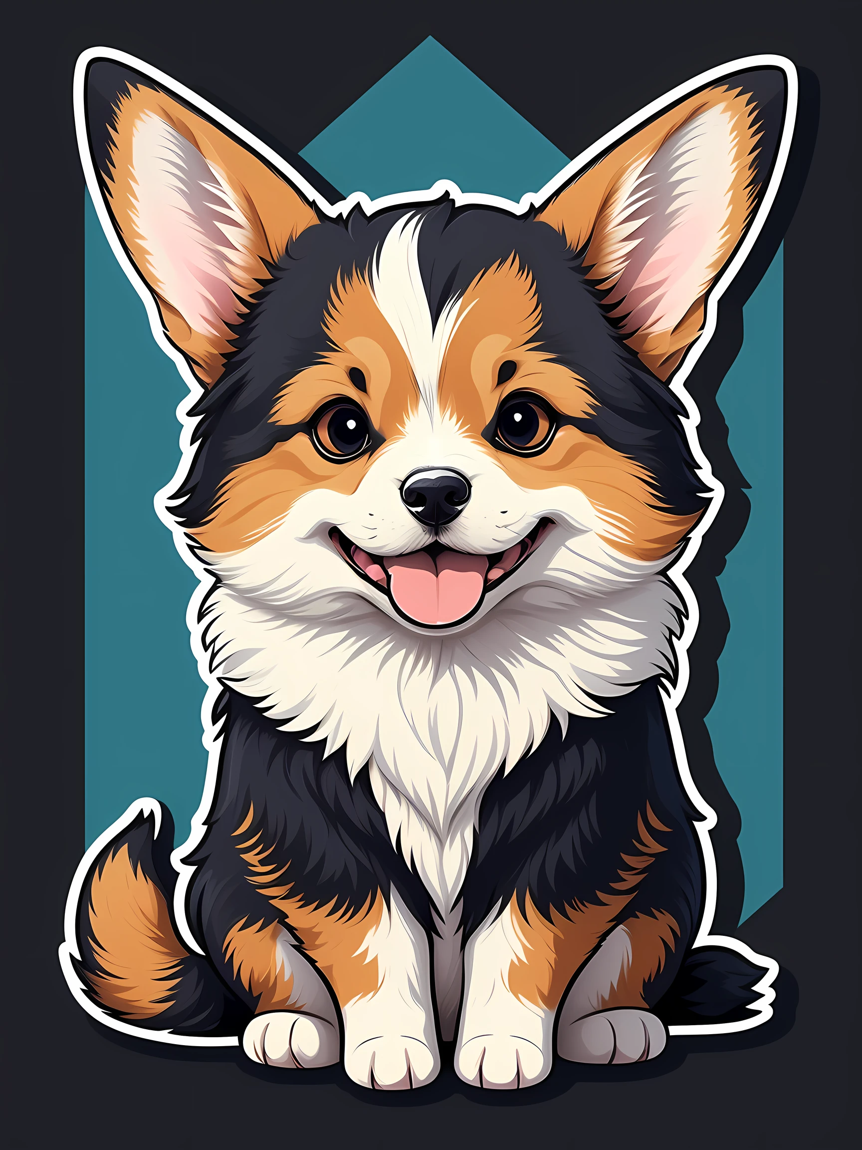 Sticker style, Anime style, tchibi, 1 Corgi, Cute corgi avatar, Geometric pattern background