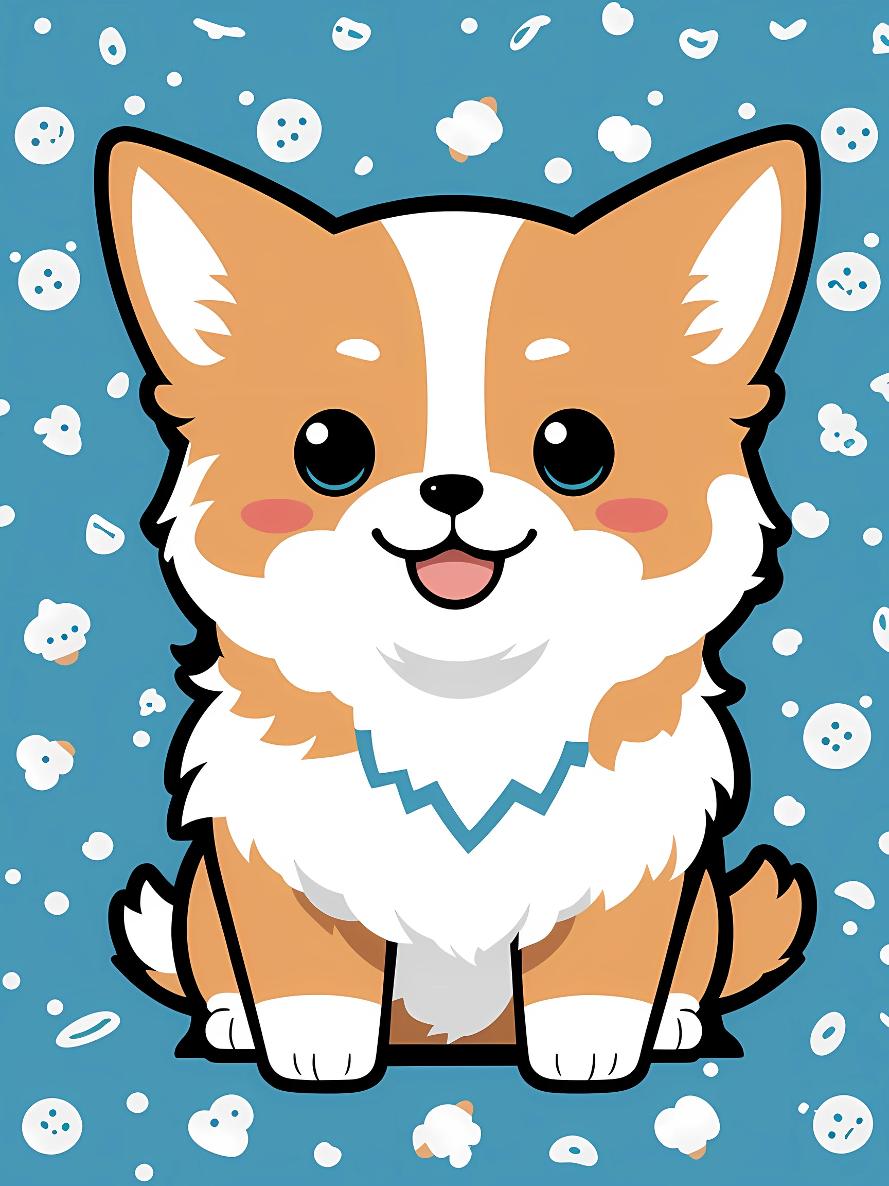 Sticker style, Anime style, tchibi, 1 Corgi, Cute corgi avatar, Geometric pattern background