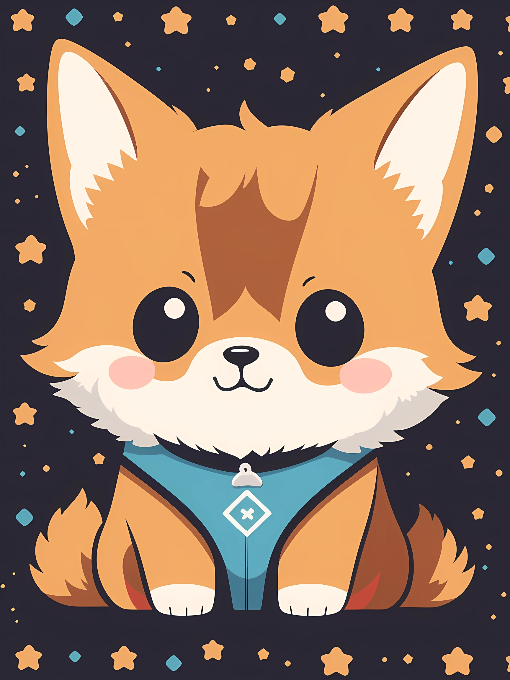 sticker style, anime style, chibi, 1 corgi, cute corgi avatar, closeup, geometric pattern background