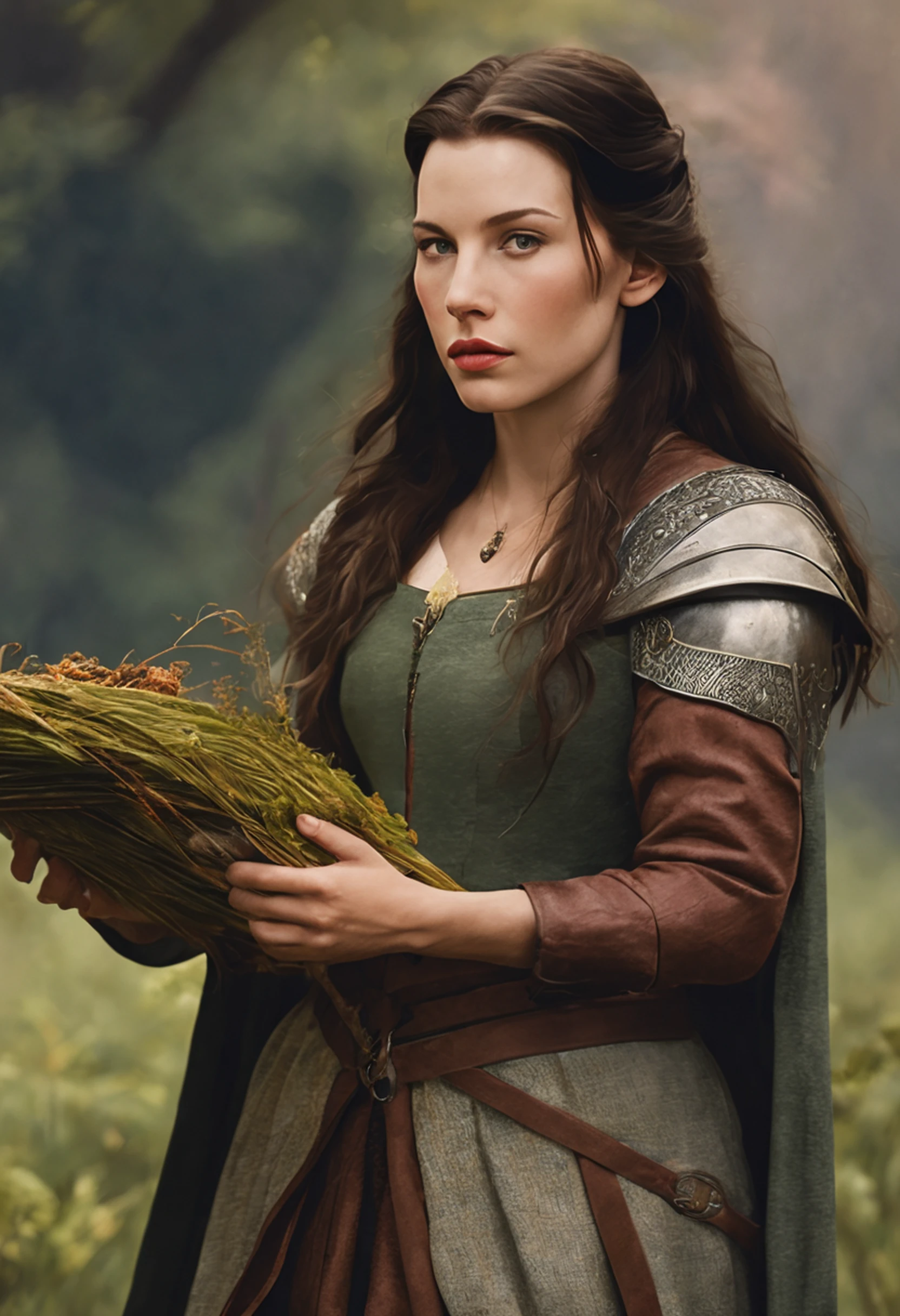 ((Liv Tyler), (Arwen)),  estilo modelshoot, Parece Keira Knightley, (extremamente detalhado CG unidade 8k papel de parede), foto corporal completa da obra de arte mais bonita do mundo, Bruxa medieval inglesa, Vale Verde, pearl skin,coroa de ouro, ouros, Plano de fundo detalhado com arquitetura medieval, professional majestic oil painting by Ed Blinkey, Atey Ghailan, ghibli studio, Directed by: Jeremy Mann, Greg Manxadinho, Antonio Moro, trending on ArtStation, trending in cgsociety, intrincado, High detail, foco nítido, Dramatic, Arte de pintura fotorrealista de Midjourney e Greg Rutkowski