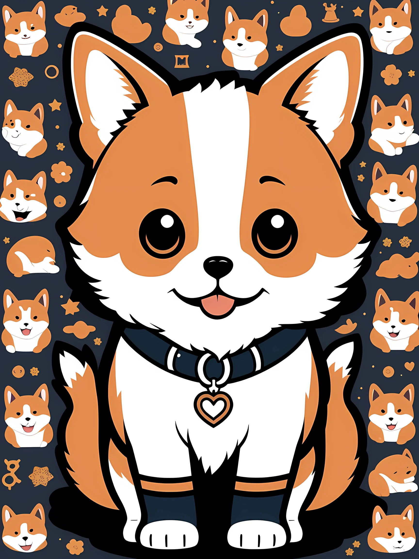 sticker style, anime style, chibi, 1 corgi, cute corgi avatar, closeup, geometric pattern background
