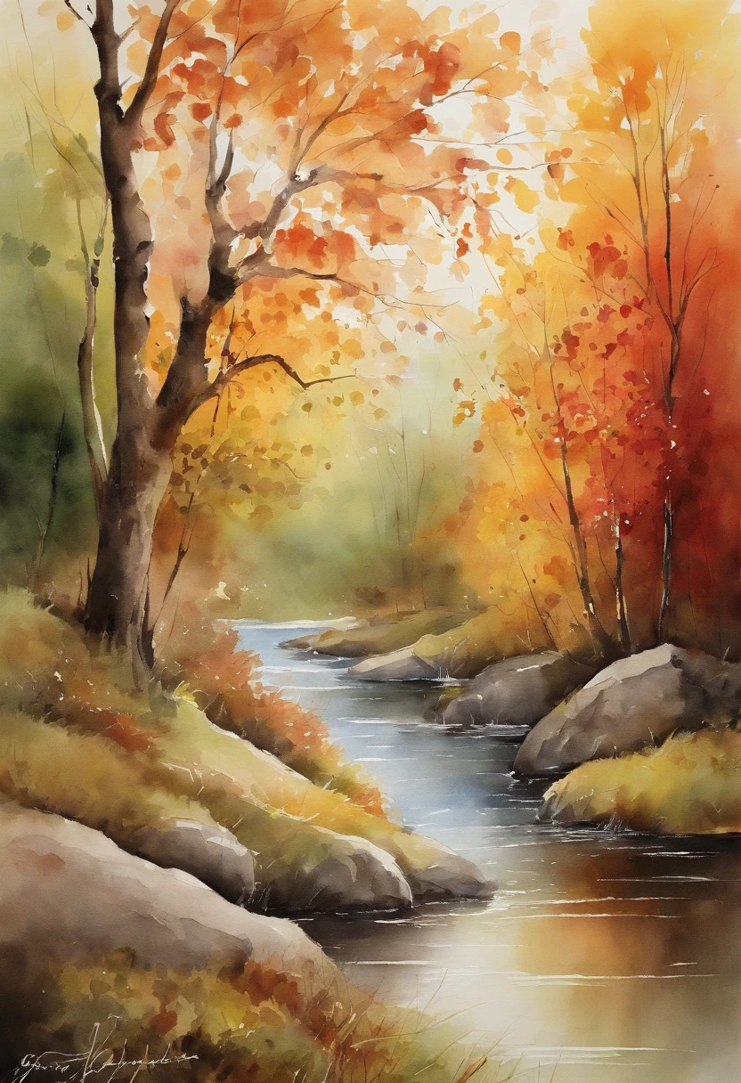 Create a watercolor masterpiece, Tree Watercolors of weeping willows, cherry blossom trees, and autumn maples with loose wet-on-wet techniques.