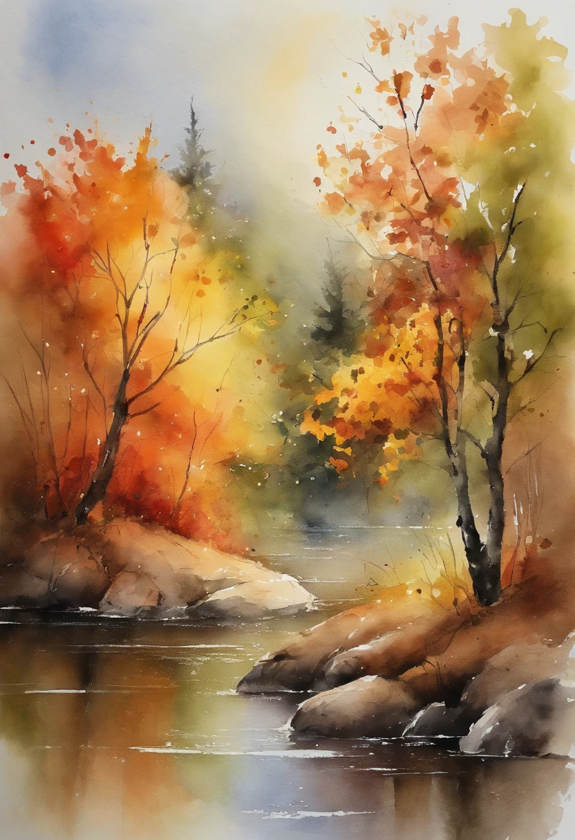 Create a watercolor masterpiece, Tree Watercolors of weeping willows, cherry blossom trees, and autumn maples with loose wet-on-wet techniques.