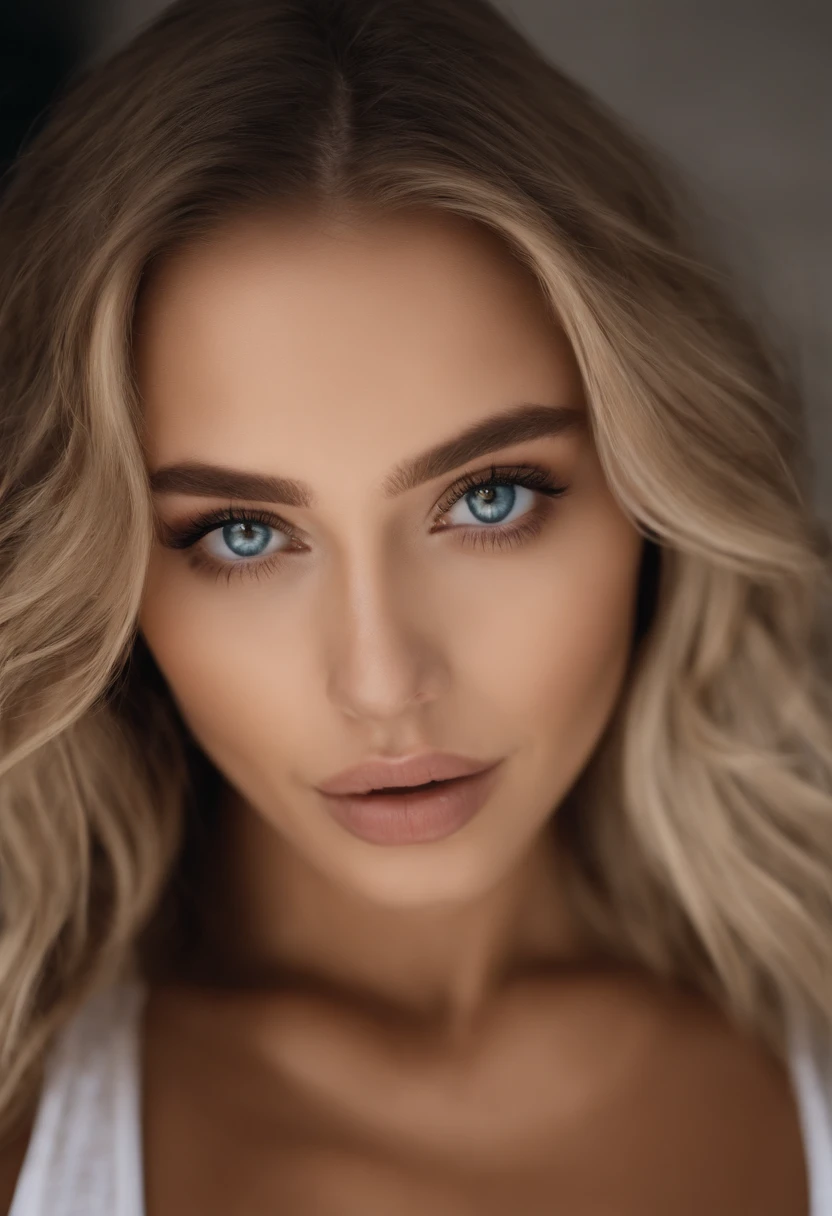 woman with matching tank top and panties, fille sexy aux yeux bleus, Portrait Sophie Mudd, Portrait de Corinna Kopf, cheveux blonds et grands yeux, selfie of a young woman, ohne Maquillage, maquillage naturel, Look directly into the camera, Visage avec Artgram, dezentes Maquillage, Superbe photo du corps entier, dans la chambre, gros seins, Latin