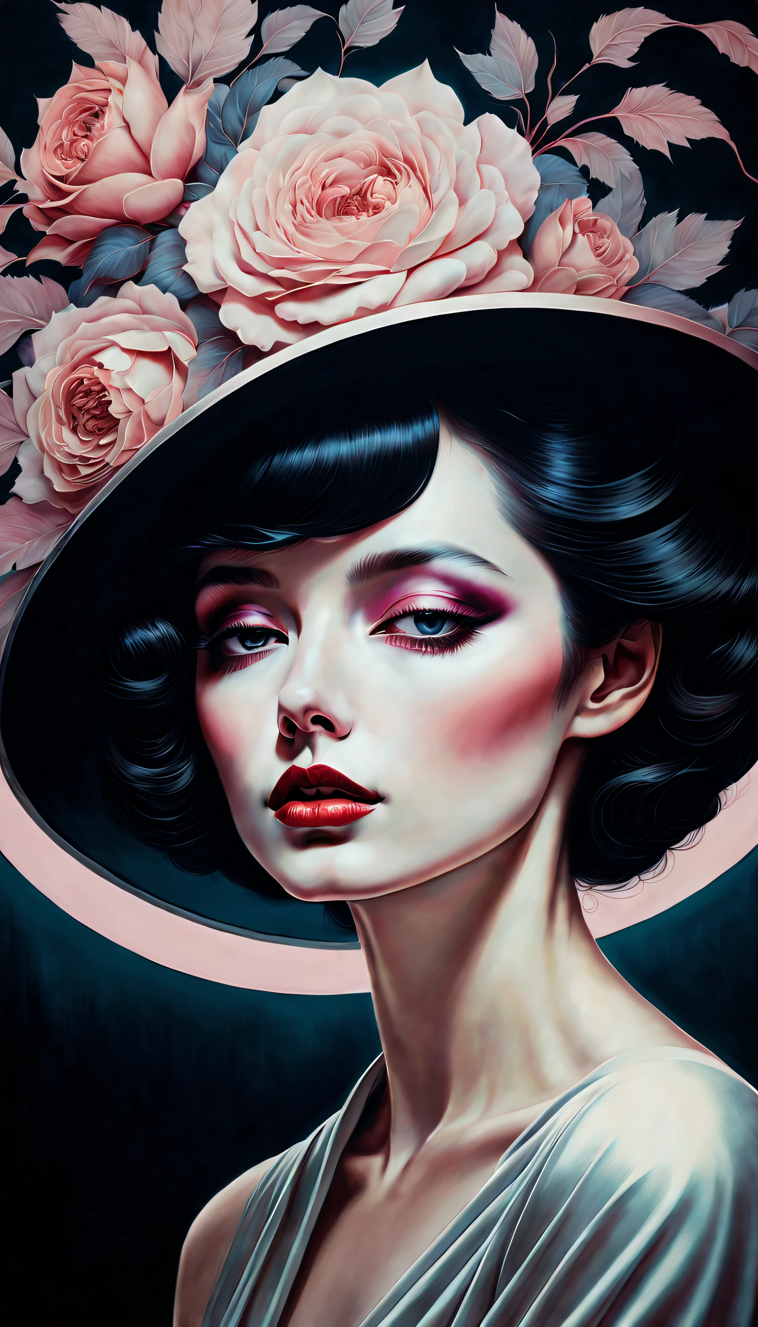 chiaroscuro technique on sensual illustration of an elegant woman, vintage queen, eerie, matte painting, by Hannah Dale, by Harumi Hironaka, extremely soft colors, hint of vibrant, highly detailed, digital artwork, high contrast, dramatic, refined, tonal,