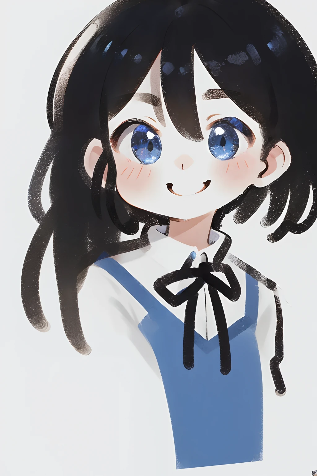 Illustration, UHD, retina, masterpiece, accurate, anatomically correct, super detail, high details, high quality, award winning, best quality, highres, good anatomy, 1080P, HD, 4K, 8k, 16k, 1girl, dynamic pose, androgynous, detailed eyes, detailed clothes, detailed hair, rendering, strands of hair, cute waifu, short black hair, bangs, locks, white beanie, blue eyes, white collared short sleeved shirt, black sweater vest, black tie under vest, smiling, looking at viewer
