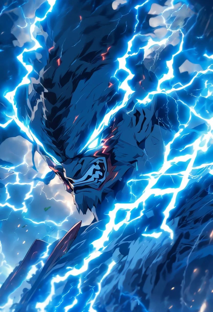 (((thunder demon))) best quality, very high resolution, 4K detailed CG, masterpiece,Raijin,storm,thunder, Shui mo Hua, Chinese tribes, Chinese city, forest, aesthetics, beautiful image, centered on screen , Whole body