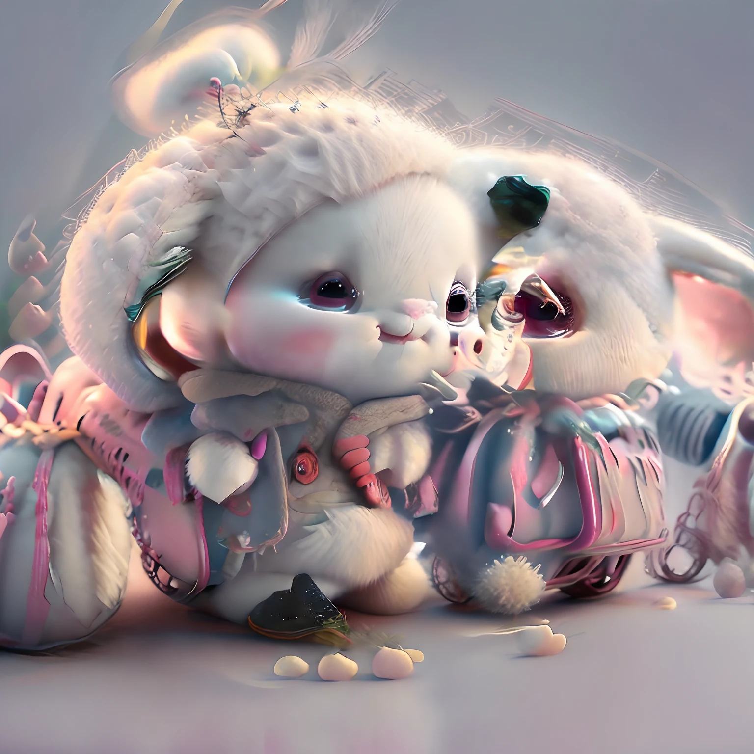 super cute RABBIT rendered in the style of pixar cartoon, full body, shiny and fluffy, bright big eyes, fluffy tail, sweet smile, energetic and playful, exaggerated facial expression, Delicate and exquisite, Fairytale, incredibly high detail, bright colors, natural light, solid color background, octane rendering, very popular at art stations, gorgeous, ultra wide angle