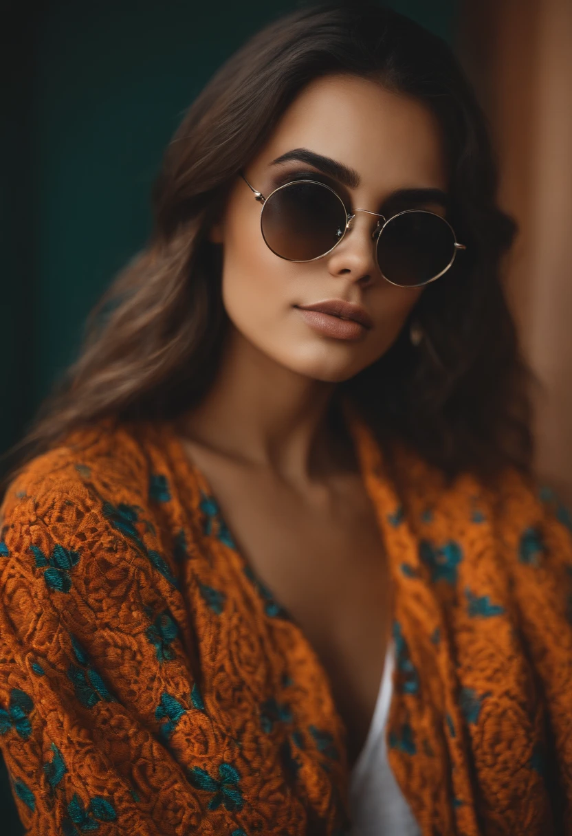 Mulher jovem, magra, pele clara, cabelo longo e preto, tem sardas, wears glasses, usa roupas sociais