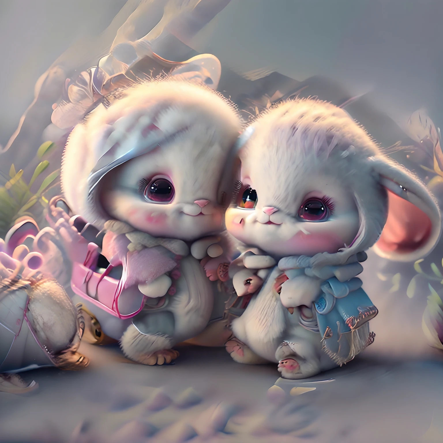 super cute RABBIT rendered in the style of pixar cartoon, full body, shiny and fluffy, bright big eyes, fluffy tail, sweet smile, energetic and playful, exaggerated facial expression, Delicate and exquisite, Fairytale, incredibly high detail, bright colors, natural light, solid color background, octane rendering, very popular at art stations, gorgeous, ultra wide angle