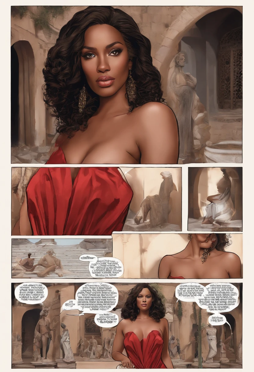 (Best quality,8k,Master part:1.3),mise au point nette:1.2,Detailed portrait of a beautiful African-American woman with a haunting expression. Son visage montre les effets de la toxicomanie - des joues creuses, yeux creux, and worn skin. Despite the difficulties, There's a sense of resilience on his face. She is dressed in designer outfits made from recycled clothes, longue robe rouge sexy et exposant le corps, The dress is slit, revealing thighs, The background shows a dilapidated urban environment, depicting the stark contrast between her inner strength and the harsh realities of her life. Lighting emphasizes its characteristics, projetant des ombres profondes pour accentuer leurs luttes et leur parcours. La palette de couleurs est muette, avec des touches de bleus et de gris, symbolizing vulnerability and strength. Son corps est parfait, Generous breasts, peau brillante, luscious lips, deep neckline. Photo du corps entier, pris de 3/4