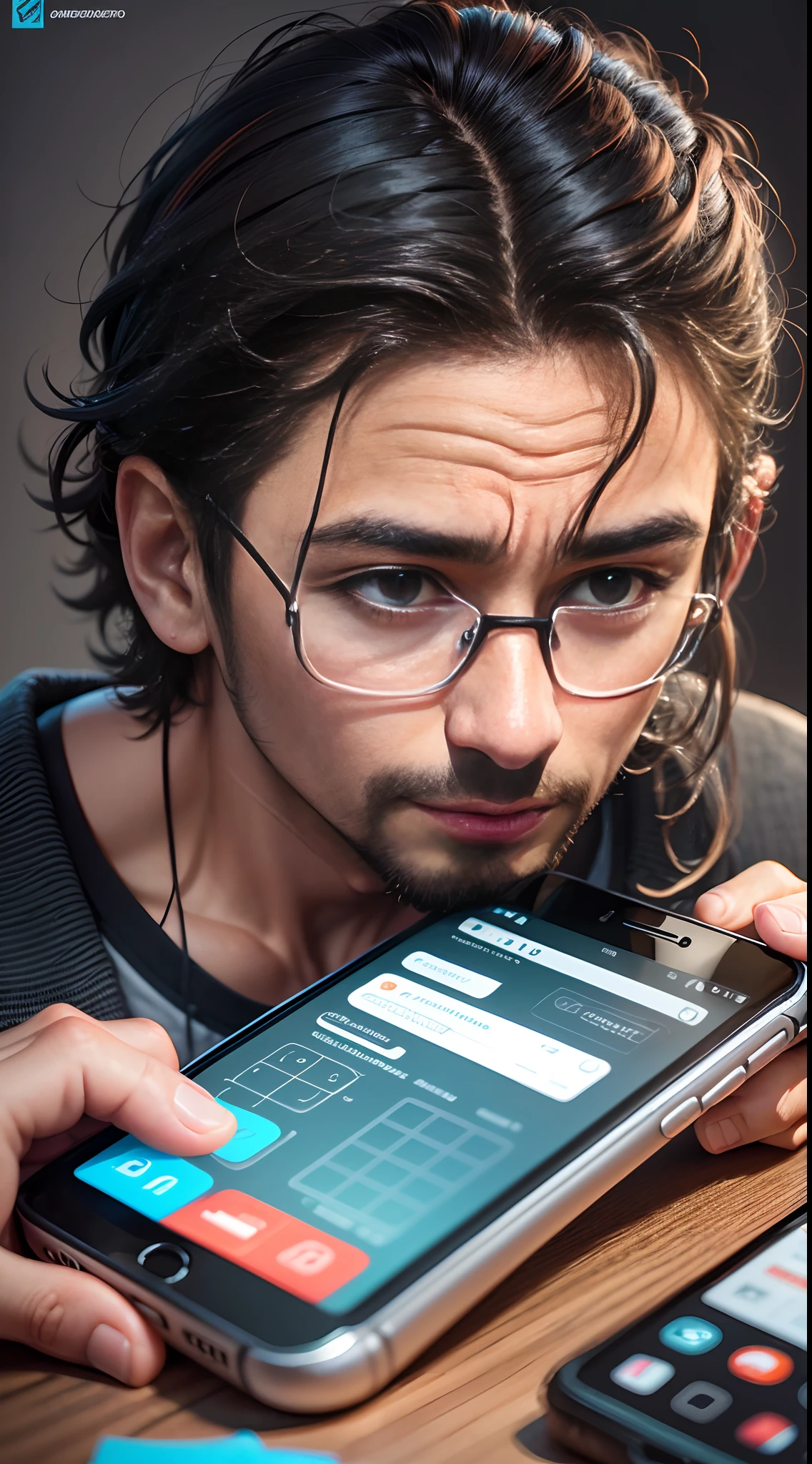 Crear una imagen impactante que incorpore la frase 'Cansado de que no te alcance', But show that you can overcome obstacles with just a cell phone. The image must convey determination and creativity. Muestra a una persona cansada, surrounded by elements that symbolize obstacles or limitations, but he's using his cell phone in ingenious ways to overcome them. Puede ser un emprendedor trabajando en un proyecto, un artista creando con su celular, or any other scene that proves that mobile technology can be a powerful tool to achieve your goals despite the challenges. --auto --s2