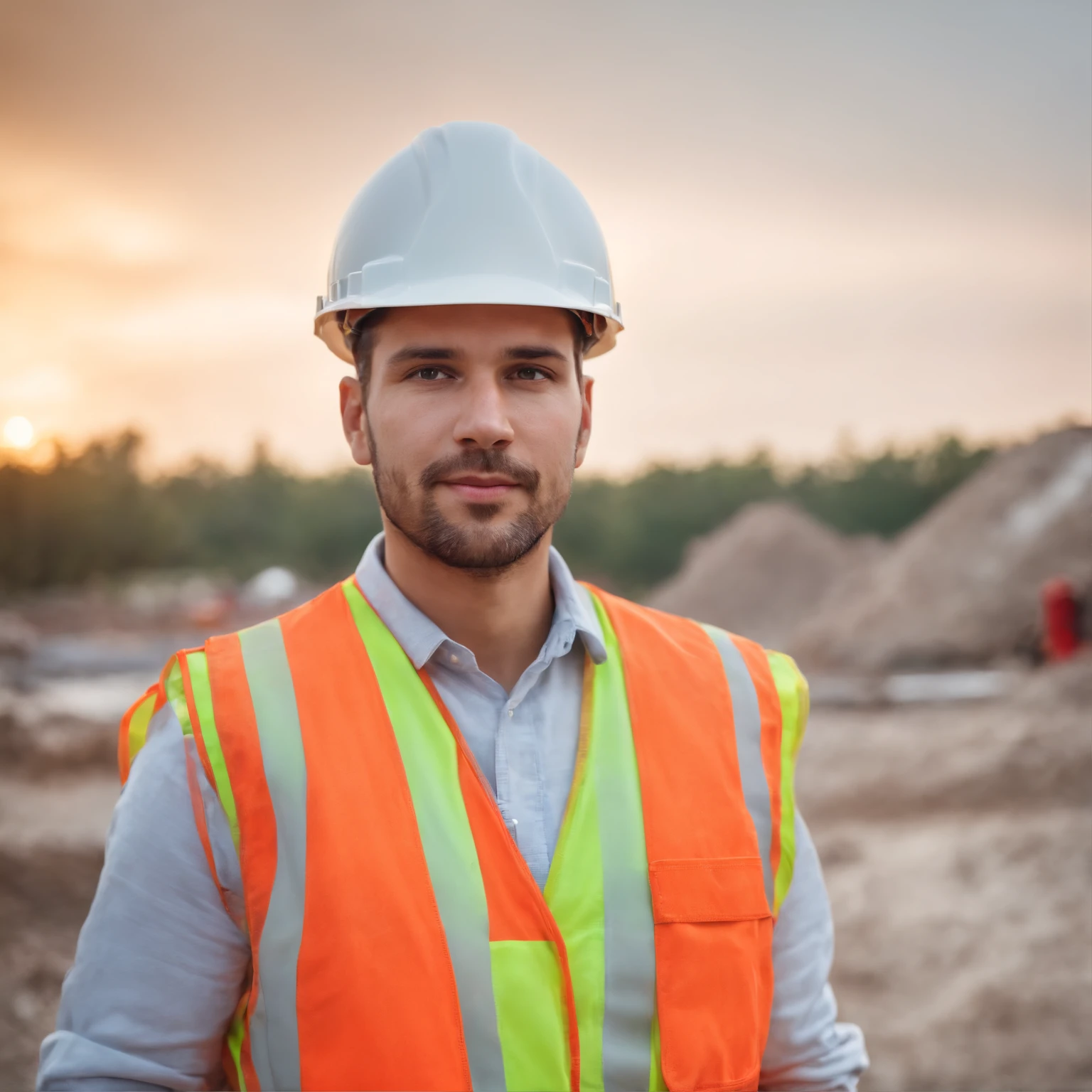 Worker on site with helmet and safety vest