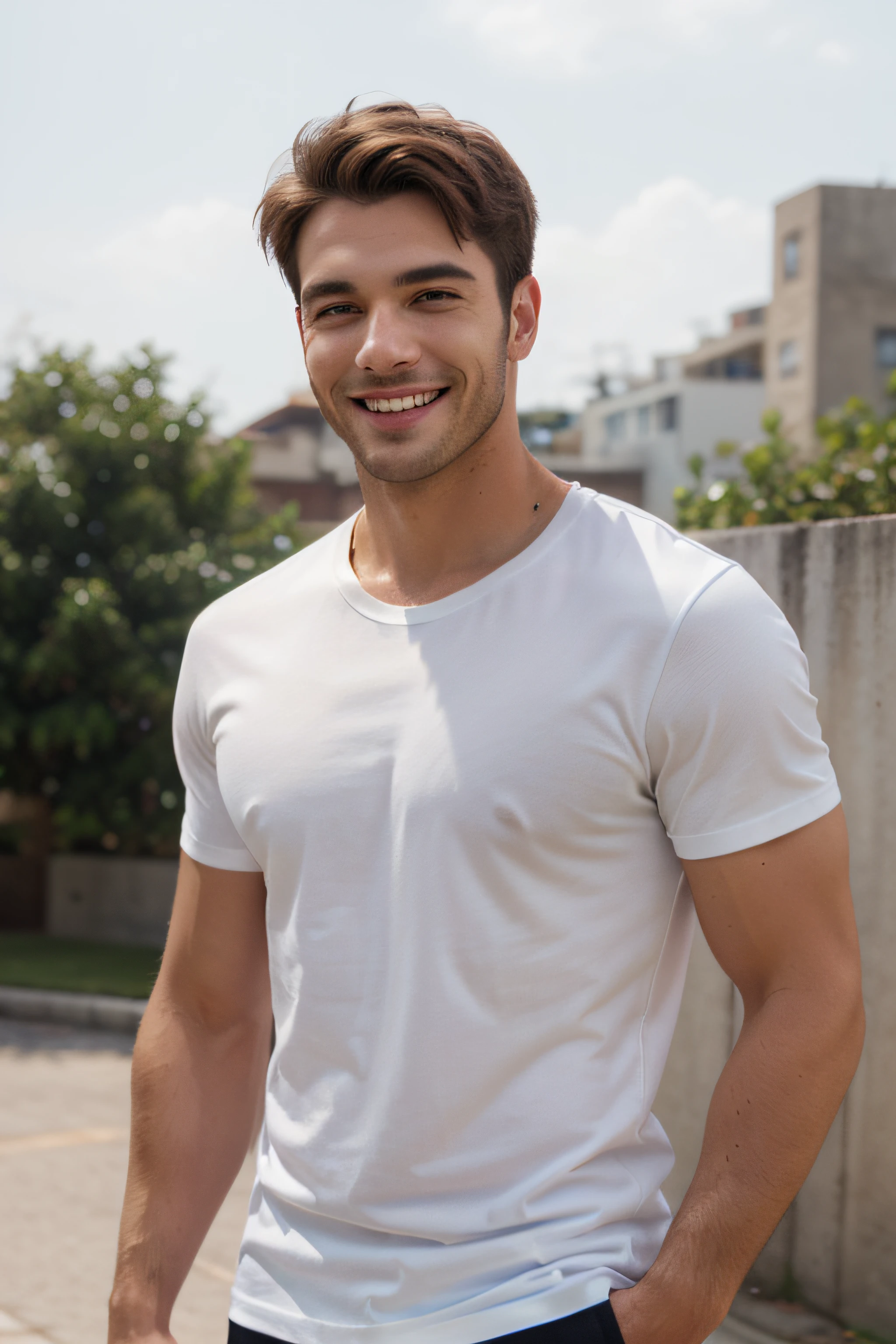 Handsome guy with white t-shirt smiling