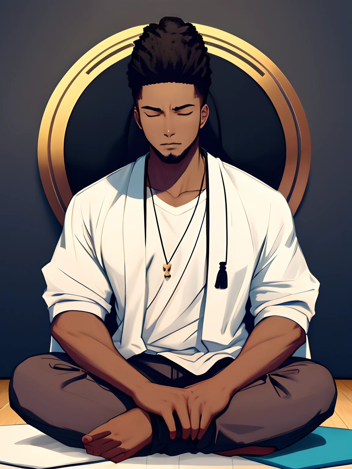 A black man meditating