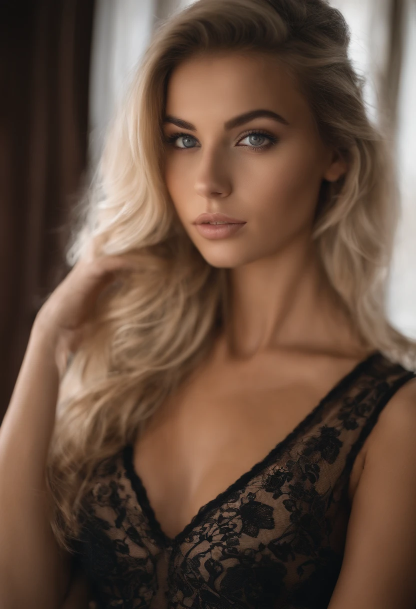 oman with tank top without panties, fille sexy aux yeux bleus, Portrait Sophie Mudd, Portrait de Corinna Kopf, cheveux blonds et grands yeux, selfie of a young woman, ohne Maquillage, maquillage naturel, Look directly into the camera, Visage avec Artgram, dezentes Maquillage, Superbe photo du corps entier, dans la chambre, gros seins, Blonde, Latin