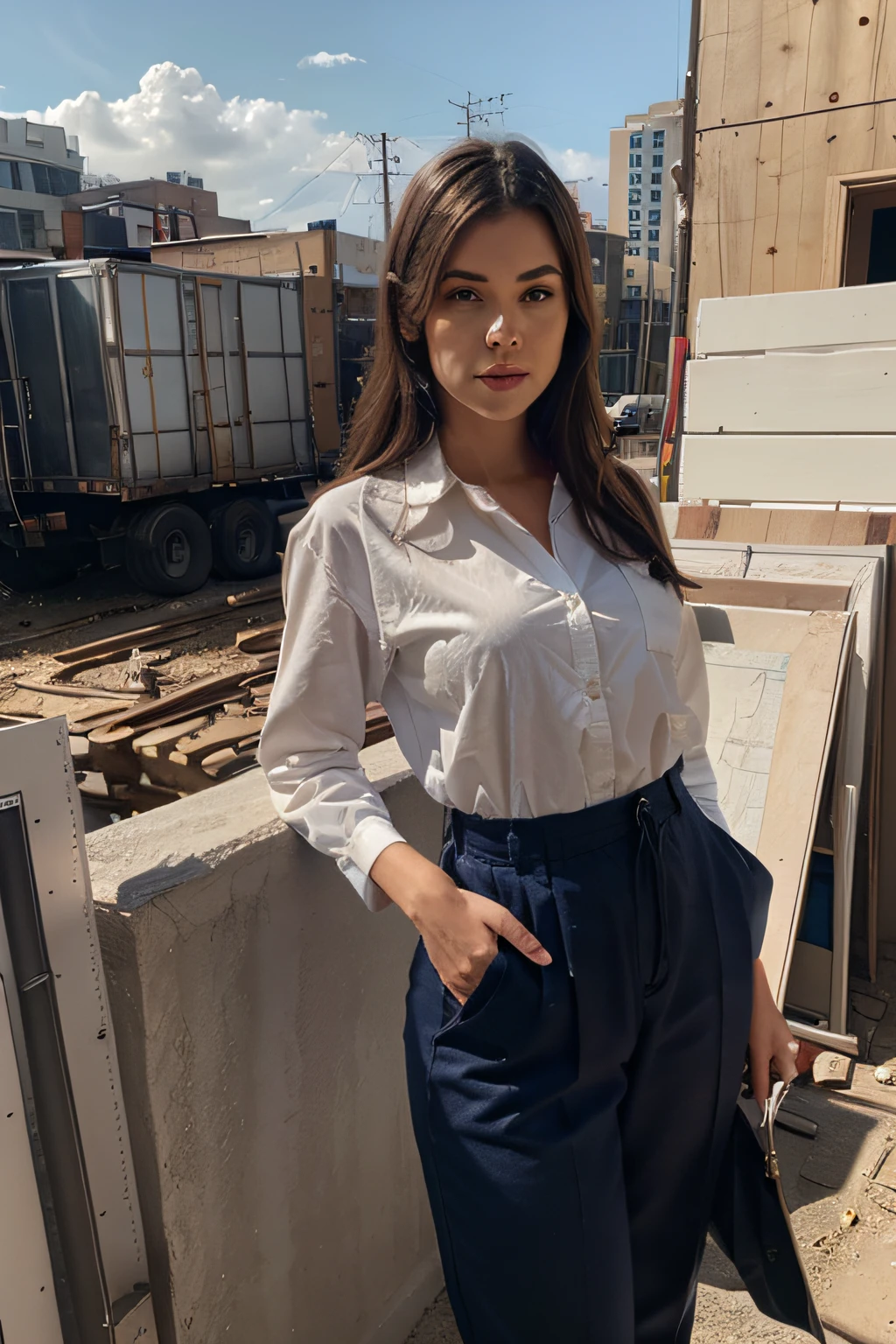 Jodi comer look alike in builders outfit