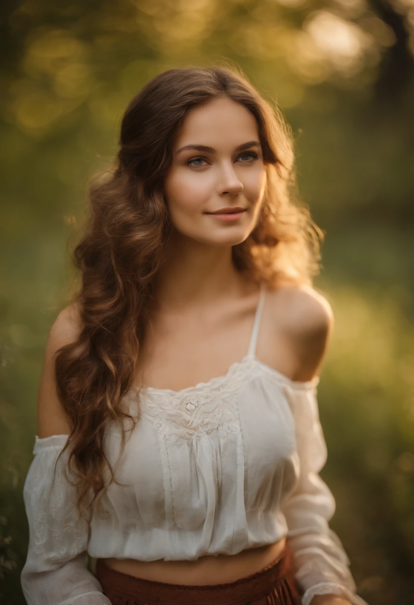 1girls, 20 Jahre alt, Big and attractive, wear a cute country dress, Haare geflochten, Stehen in einer rustikalen Bauernhofumgebung. Sie hat eine weiche, Gentle smile and expressive eyes. Im Hintergrund sind charmante Scheunen zu sehen, Goldene Weizenfelder und strahlend blauer Himmel. Die Komposition sollte in warmes goldenes Stundenlicht getaucht werden, with soft depth of field and soft bokeh, um die idyllische Ruhe zu betonen. Nehmen Sie Bilder auf, as if they had been shot on old 35mm film, to gain extra momentum, filmg,